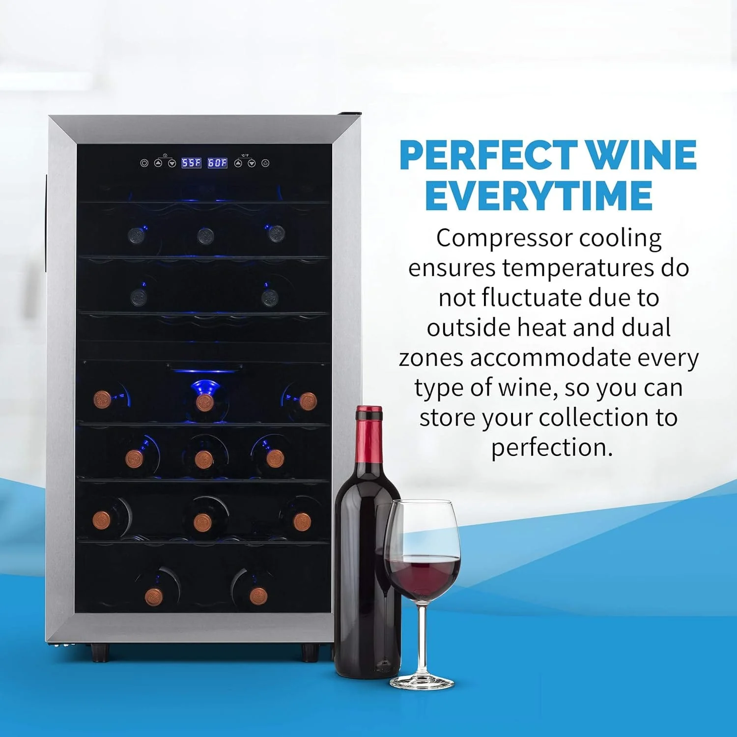 Newair Freestanding Dual Zone Wine Fridge, 43 Bottles, Stainless Steel - Certified Refurbished - Image 2