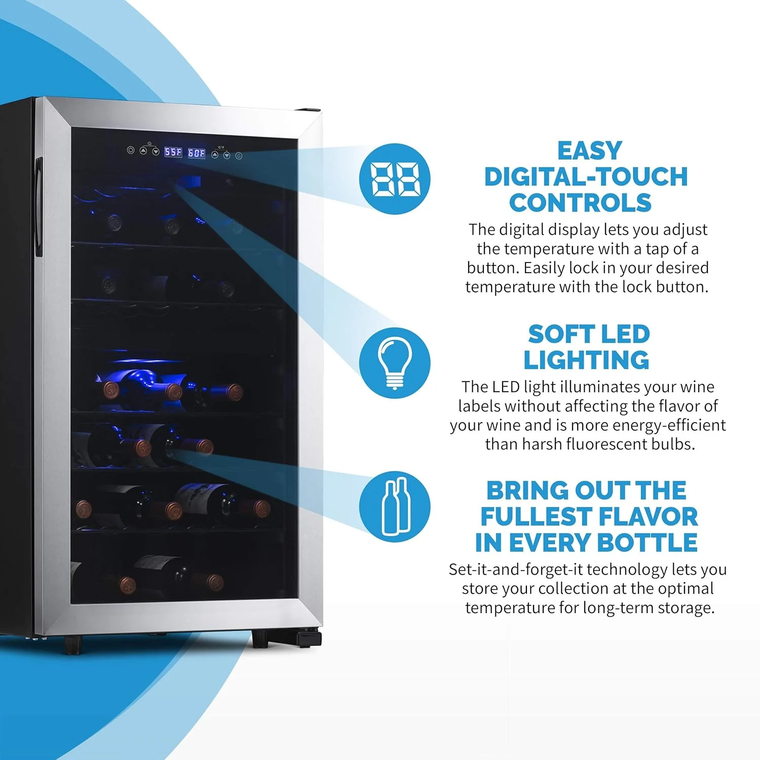 Newair Freestanding Dual Zone Wine Fridge, 43 Bottles, Stainless Steel - Certified Refurbished - Image 3