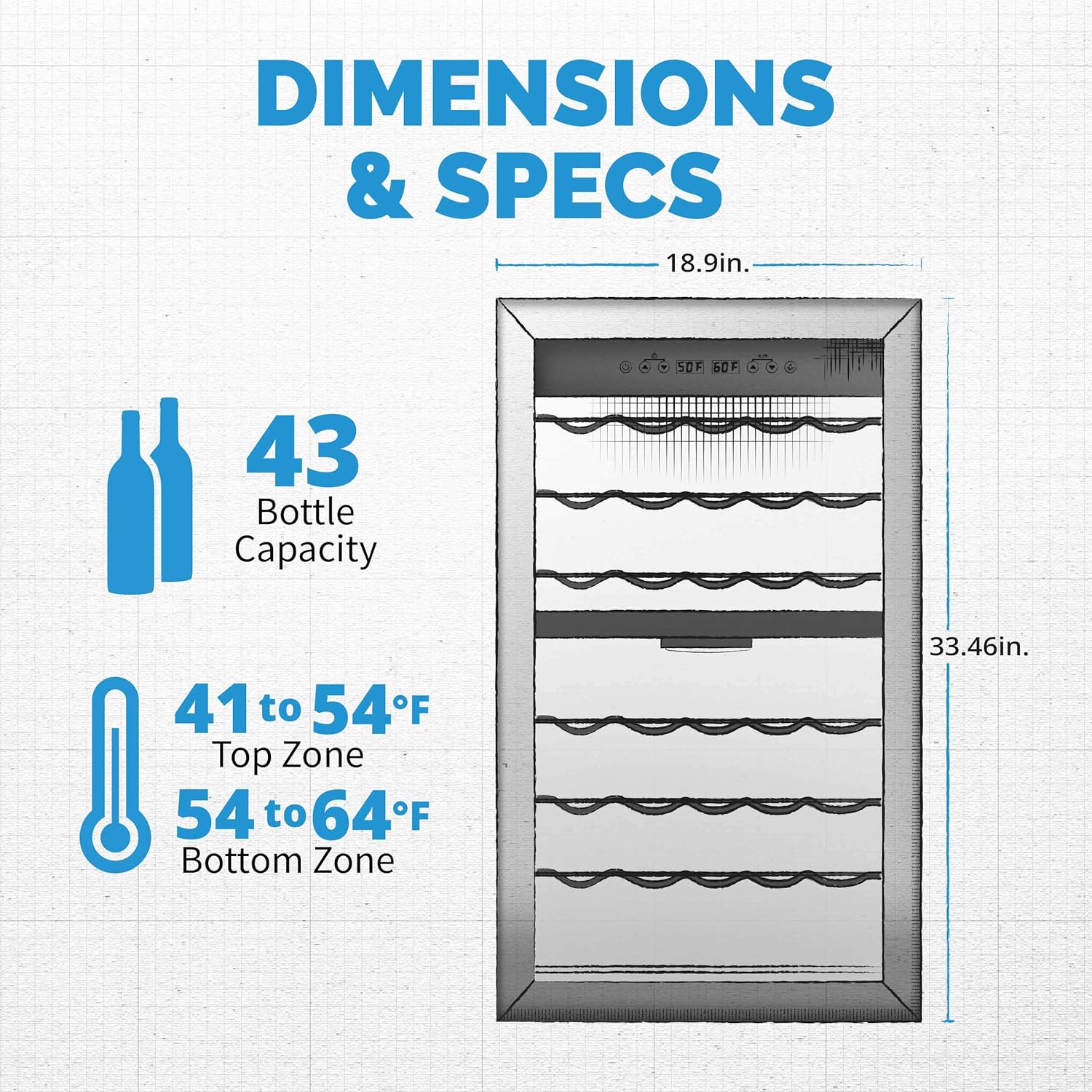 Newair Freestanding Dual Zone Wine Fridge, 43 Bottles, Stainless Steel - Certified Refurbished - Image 4