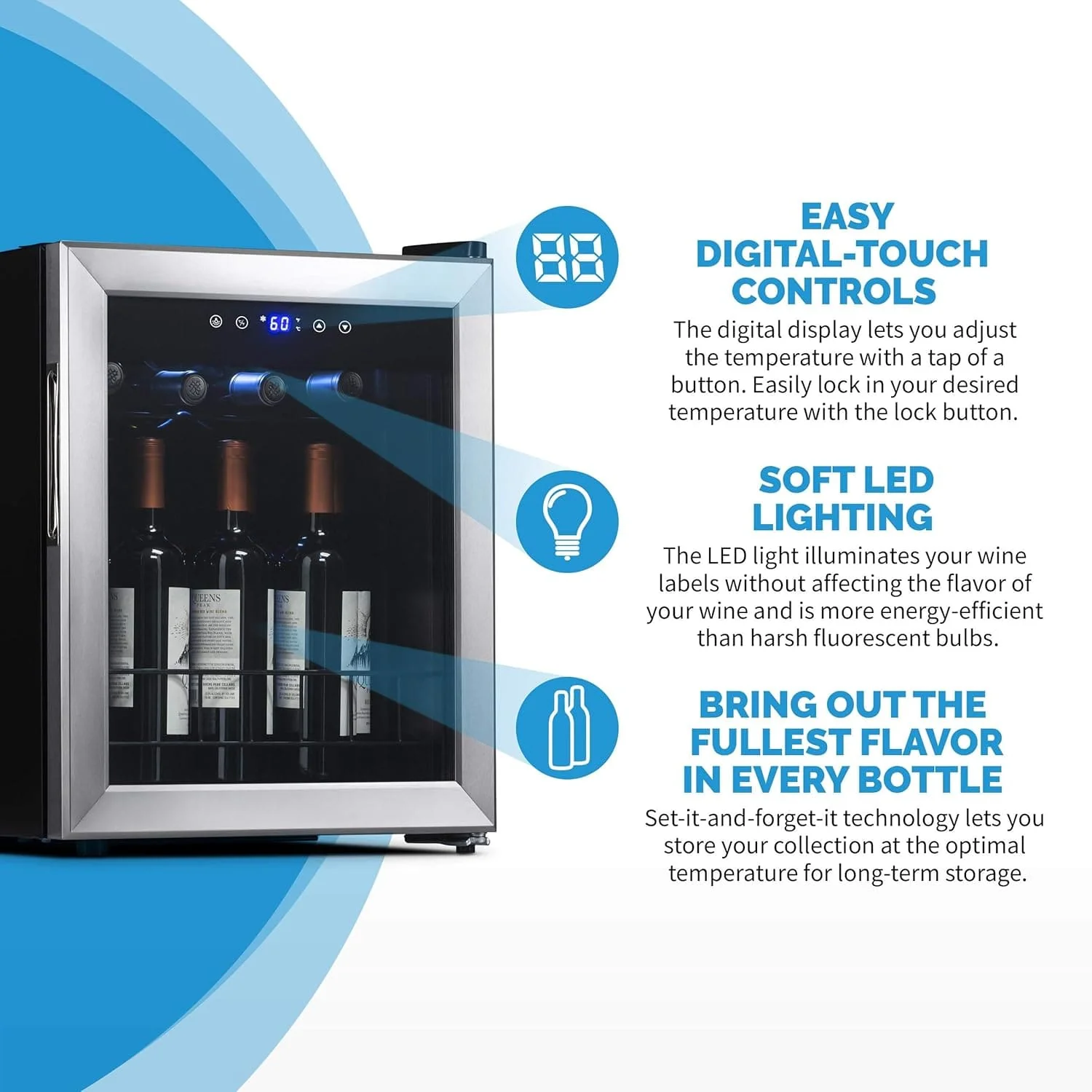Newair Freestanding Wine Fridge with Digital Thermostat, 23 Bottles, Stainless Steel - Certified Refurbished - Image 3