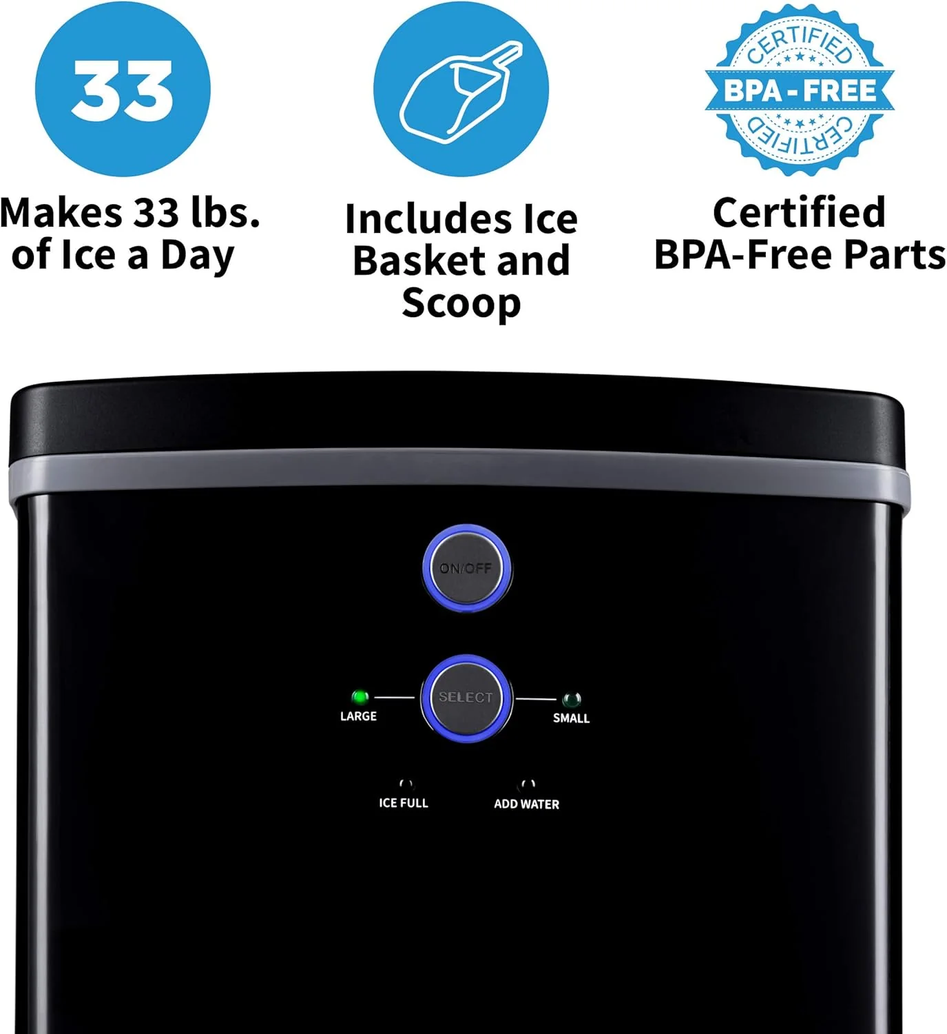 Newair Portable Ice Maker with 2 Ice Sizes, 33 lbs of Ice a Day, Black - Certified Refurbished - Image 3