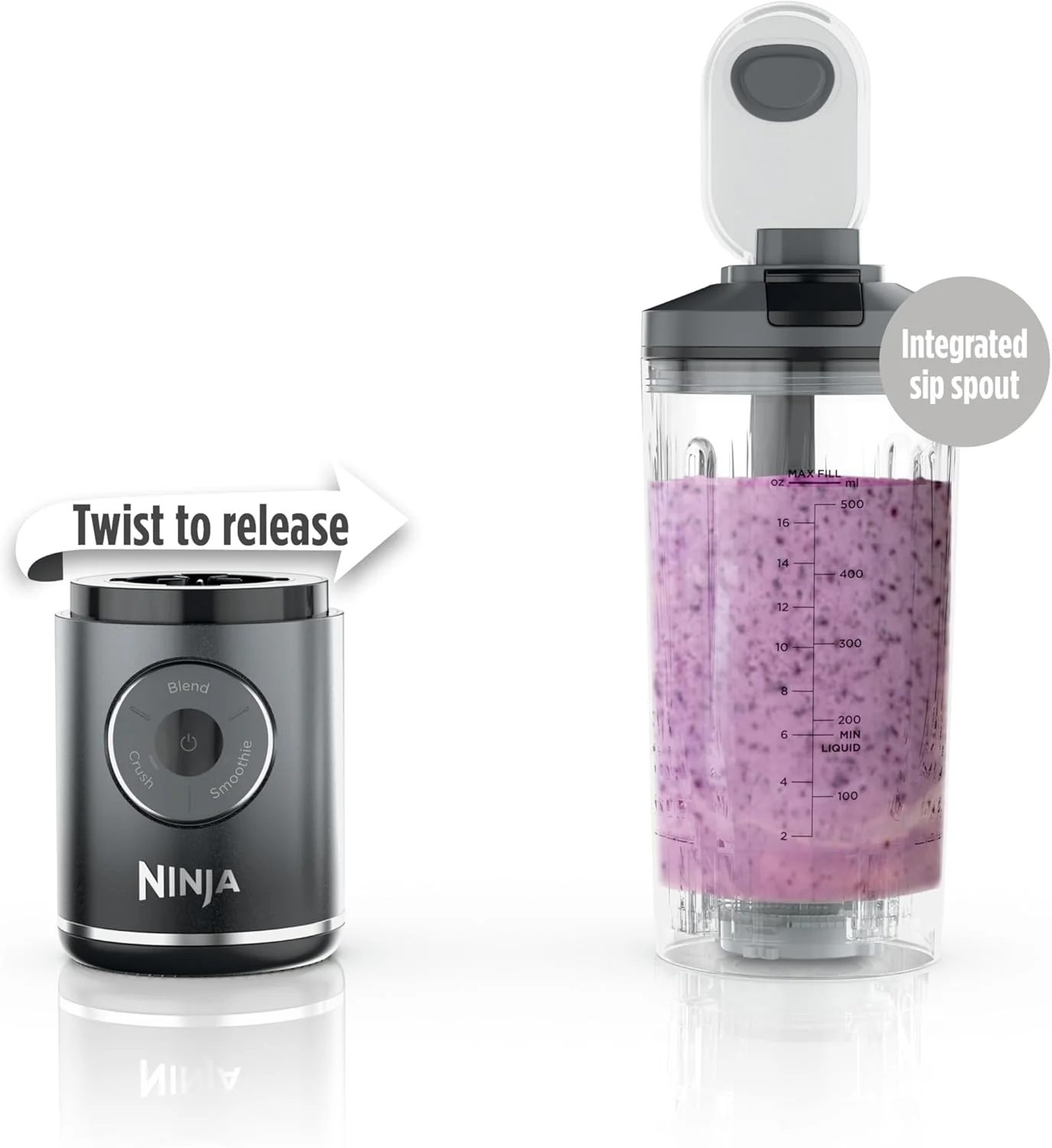 Ninja Blast Max Personal Cordless Blender for Smoothies, Blend, Ice Crush, 22 oz. Twist & Go, Gray - Certified Refurbished - Image 10