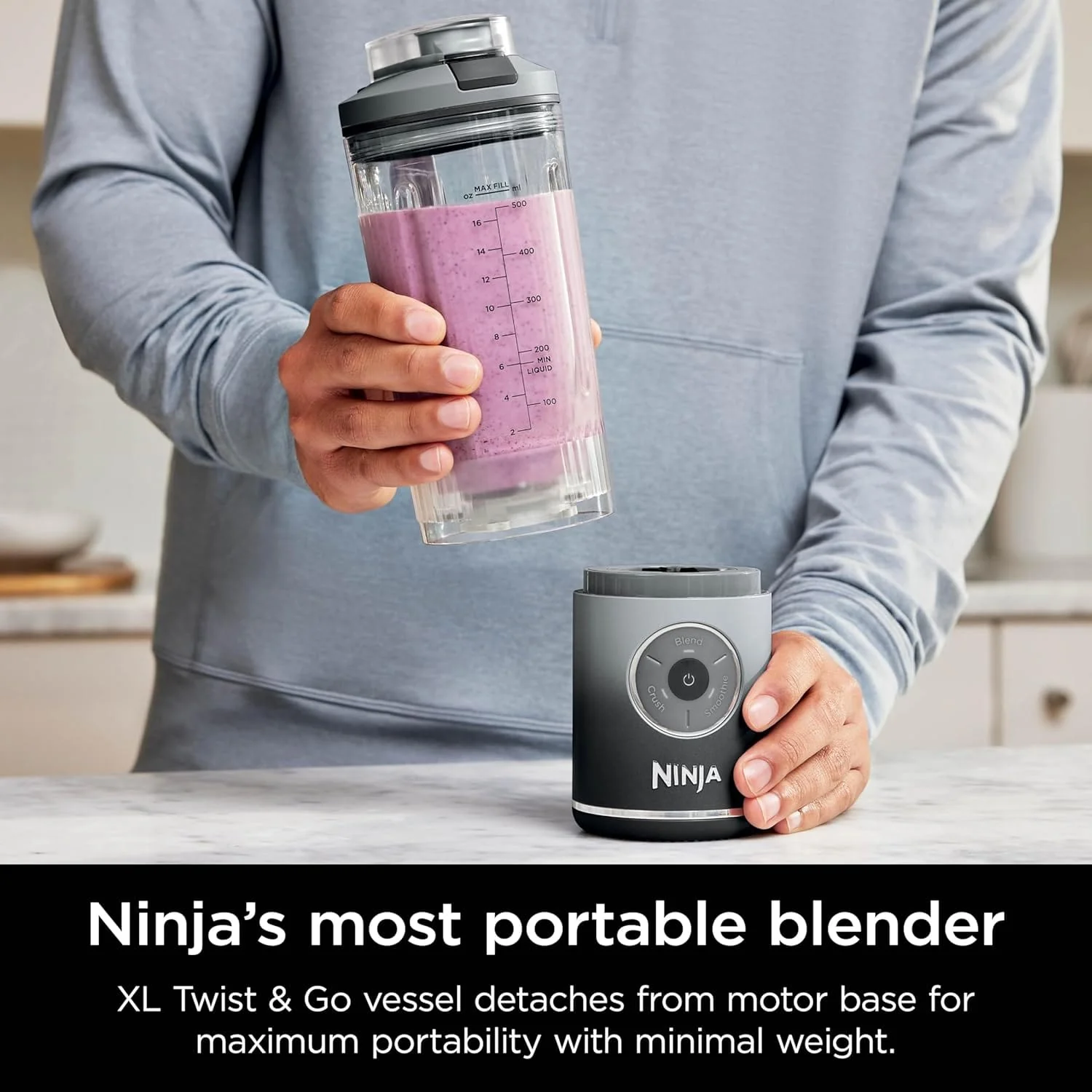 Ninja Blast Max Personal Cordless Blender for Smoothies, Blend, Ice Crush, 22 oz. Twist & Go, Gray - Certified Refurbished - Image 4
