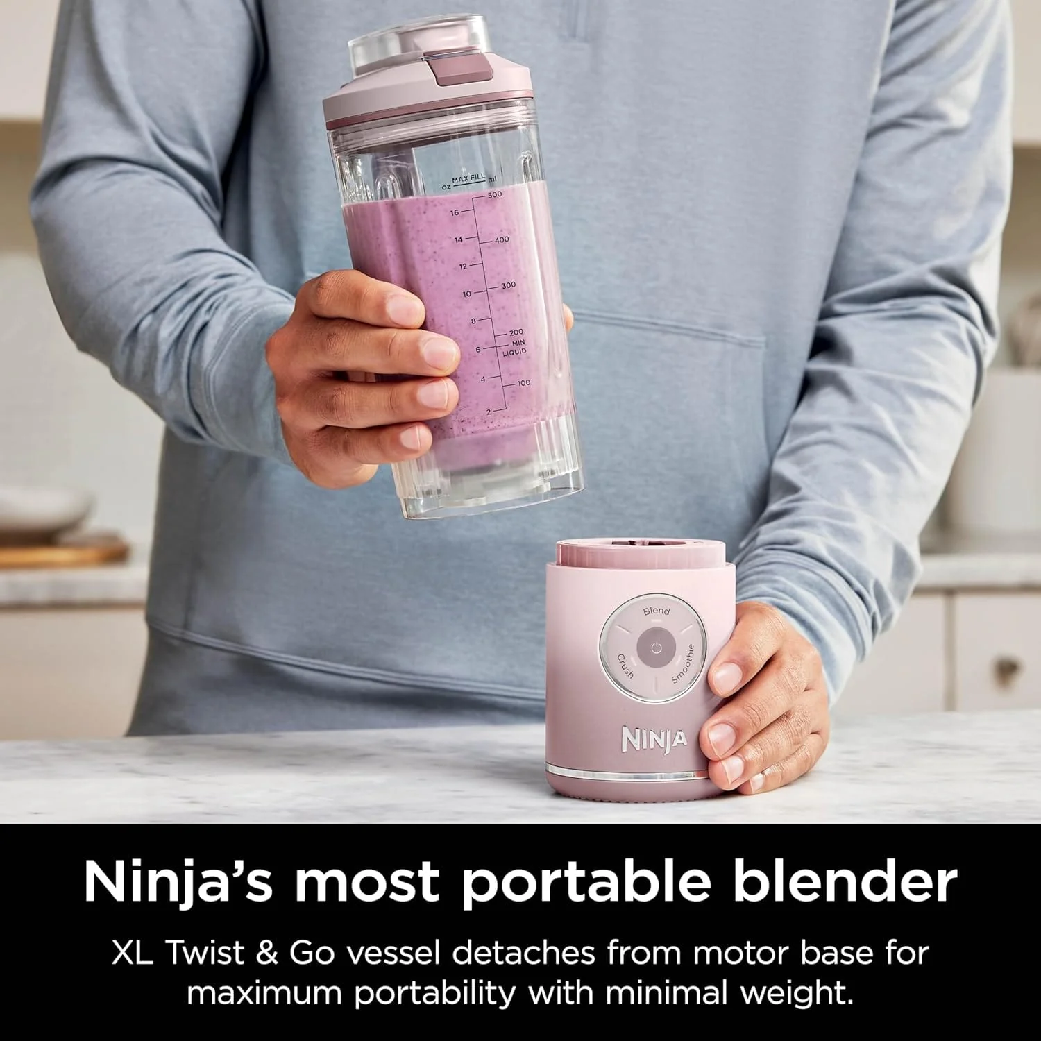 Ninja Blast Max Personal Cordless Blender for Smoothies, Blend, Ice Crush, 22 oz. Twist & Go, Pink - Certified Refurbished - Image 4