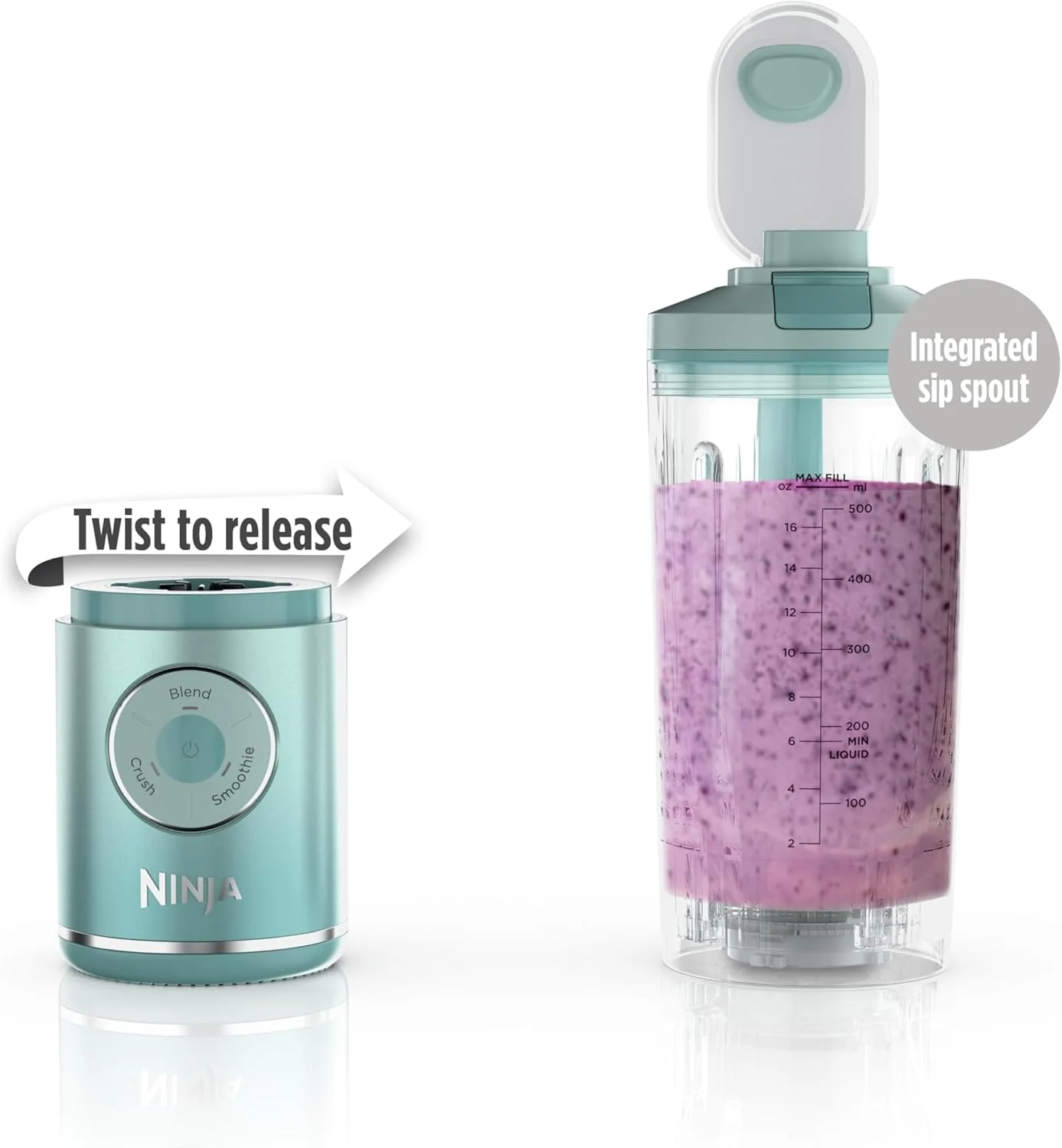 Ninja Blast Max Personal Cordless Blender for Smoothies, Blend, Ice Crush, 22 oz. Twist & Go, Sea Glass - Certified Refurbished - Image 11