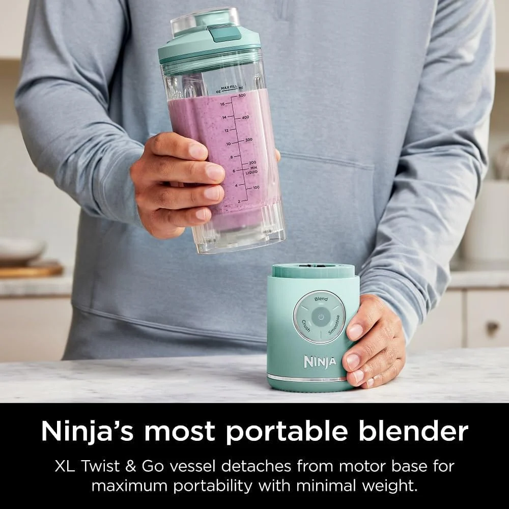 Ninja Blast Max Personal Cordless Blender for Smoothies, Blend, Ice Crush, 22 oz. Twist & Go, Sea Glass - Certified Refurbished - Image 3