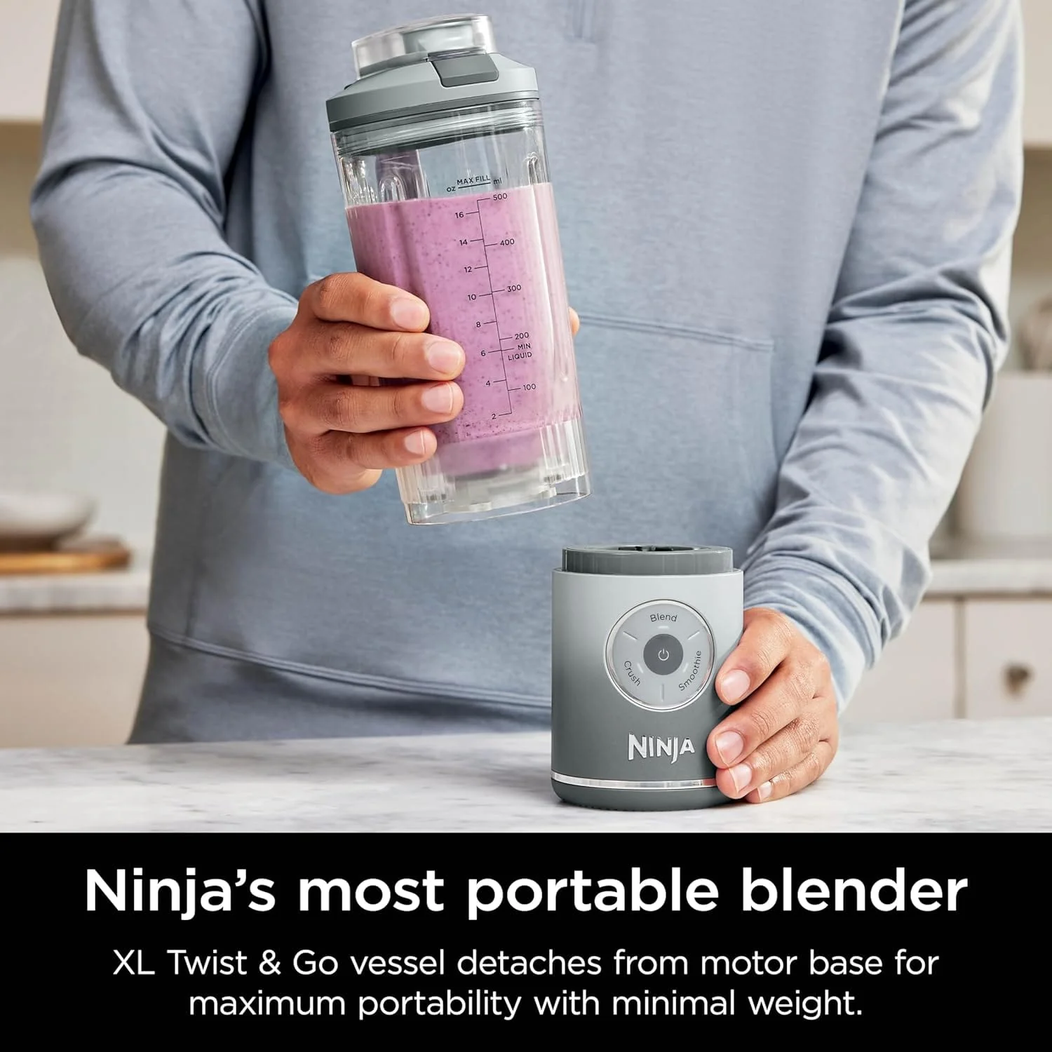 Ninja Blast Max Personal Cordless Blender for Smoothies, Blend, Ice Crush, 22 oz. Twist & Go, Silver - Certified Refurbished - Image 4