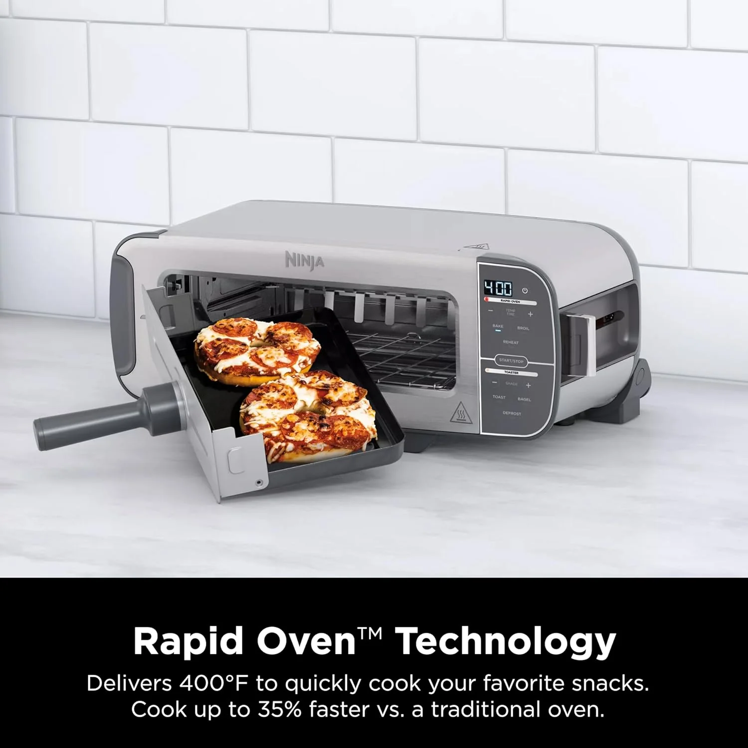 Ninja ST101 Foodi 2-in-1 Flip Toaster, 2-Slice Capacity, Compact Toaster Oven, Snack Maker, Reheat, Defrost, 1500 Watts, 6 Functions, Stainless Steel - Image 4