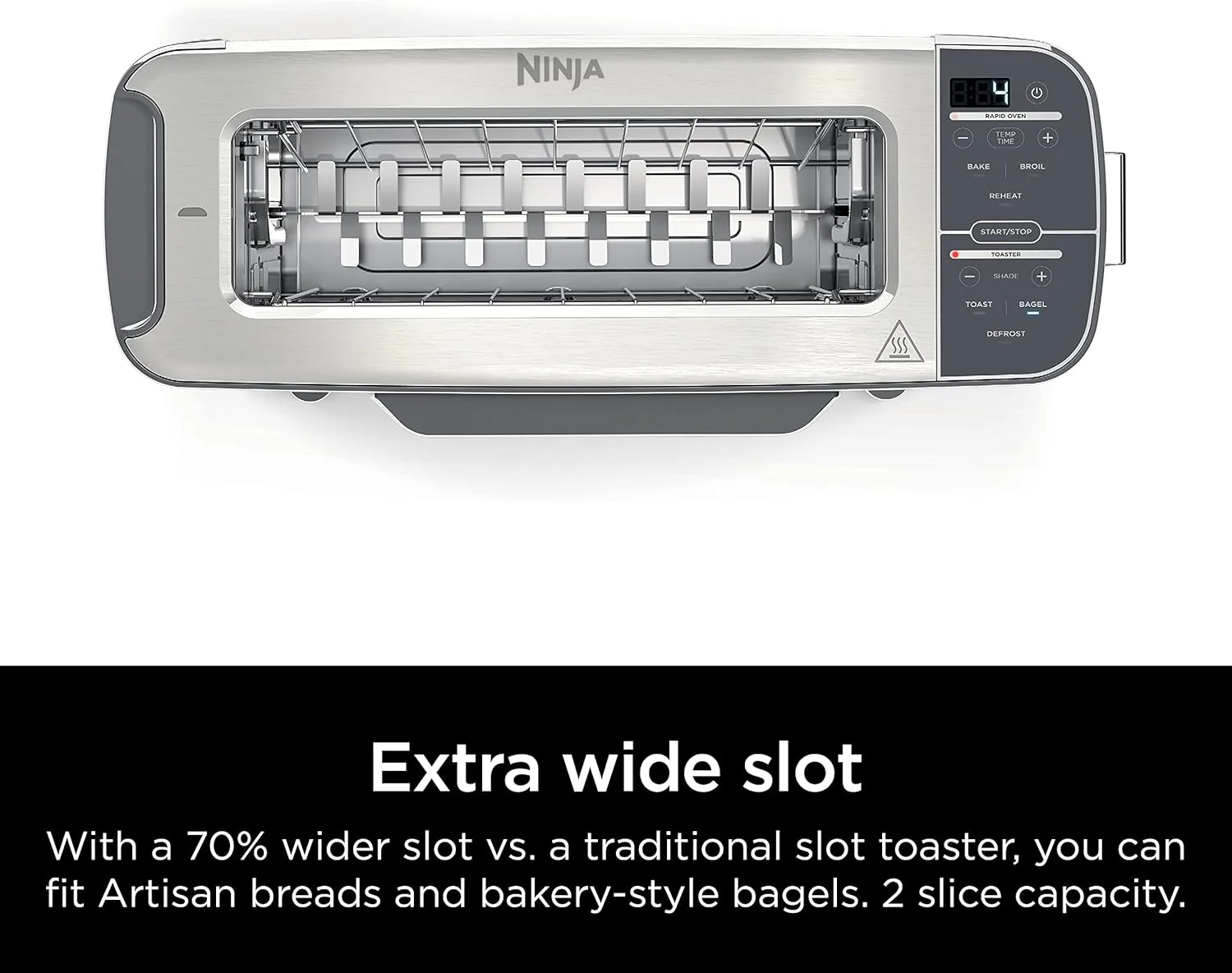 Ninja ST101 Foodi 2-in-1 Flip Toaster, 2-Slice Capacity, Compact Toaster Oven, Snack Maker, Reheat, Defrost, 1500 Watts, 6 Functions, Stainless Steel - Image 6