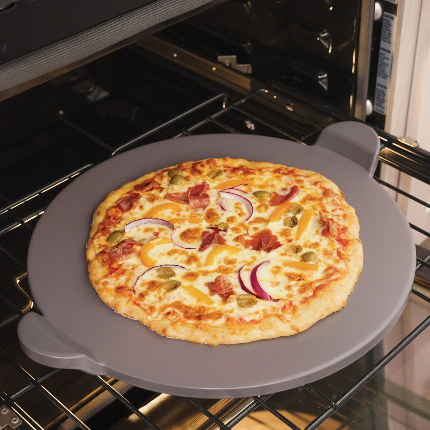 Old Stone Pizza Kitchen Glazed Pizza Stone with Handles, Gray, 13 In. - Image 3