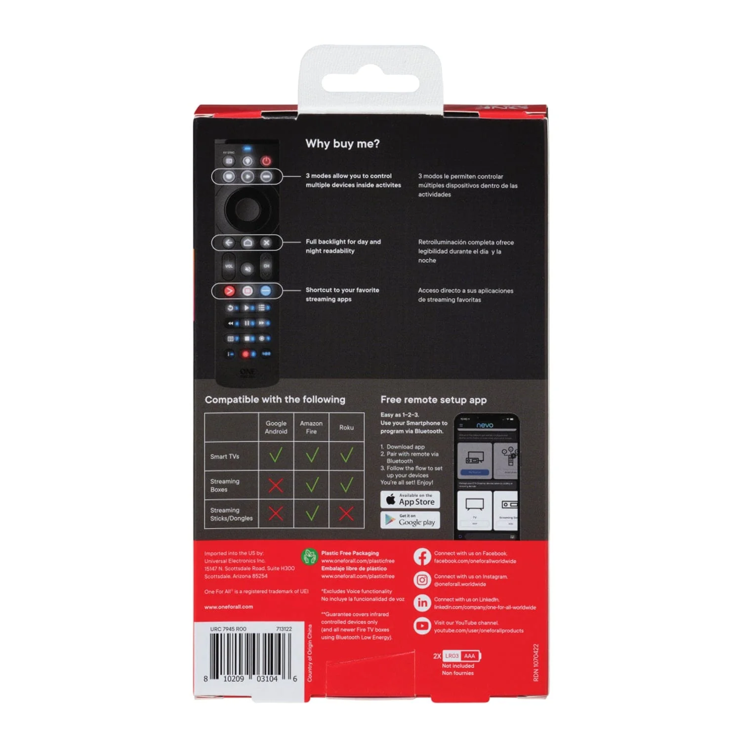 One For All Smart Streamer 5-Device Backlit Universal Remote, Black - Image 5