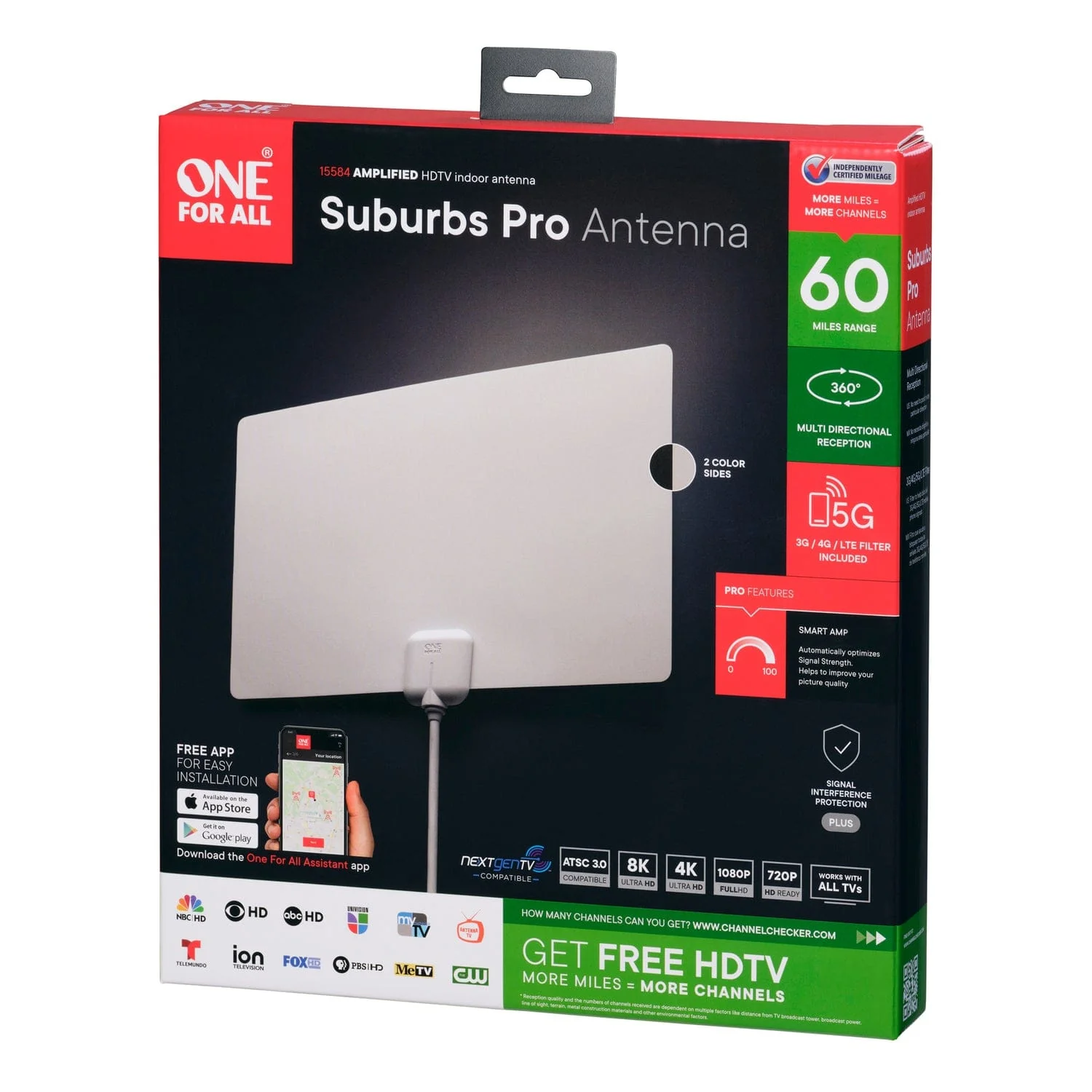 One For All Ultra-Thin Amplified Indoor Flat HDTV Antenna with up to 60-Mile Reception Range, 15584 - Image 3