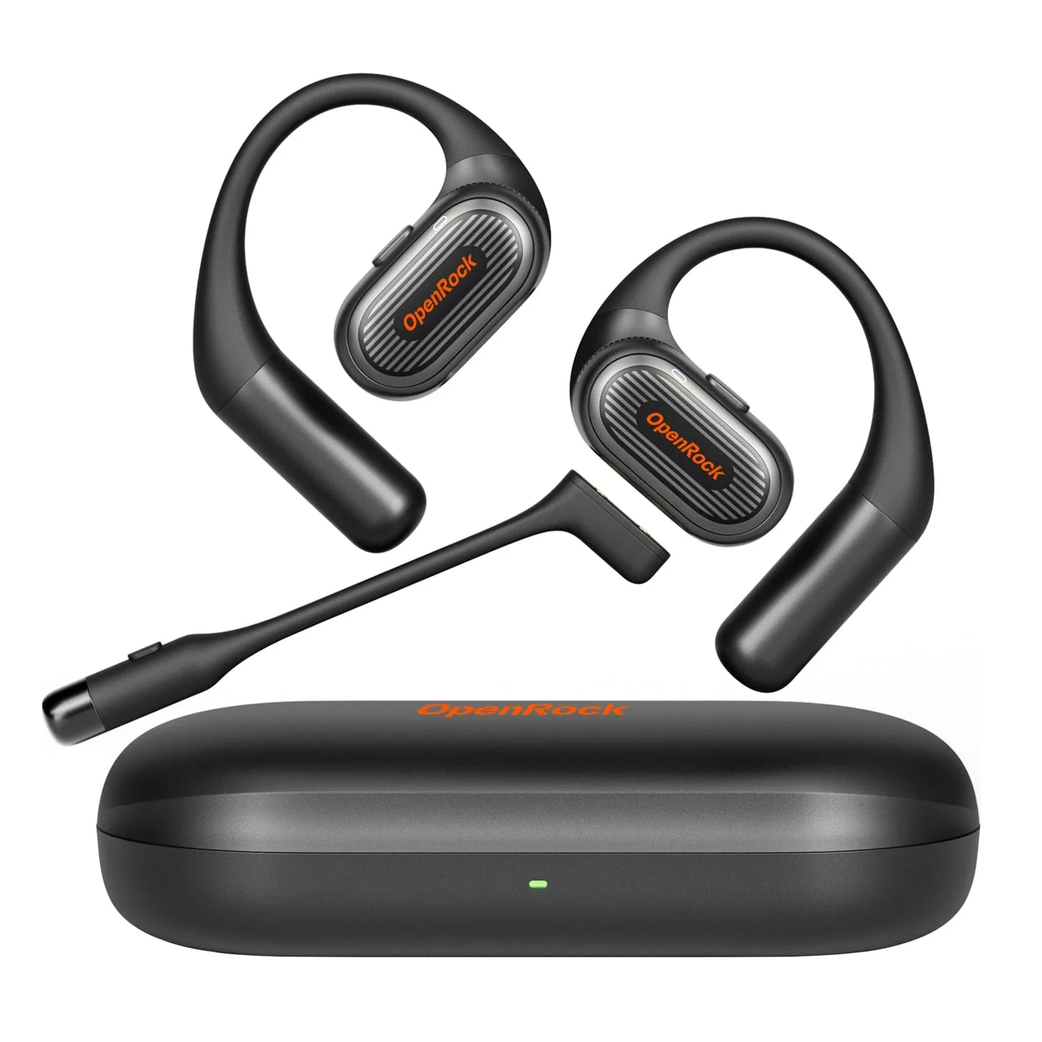 OpenRock Link 20 TWS Bluetooth Open-Ear Headset with Detachable Boom Mic, Earhooks, Charging Case, up to 52 Hours Play Time, IPX7 Sweat-Resistant
