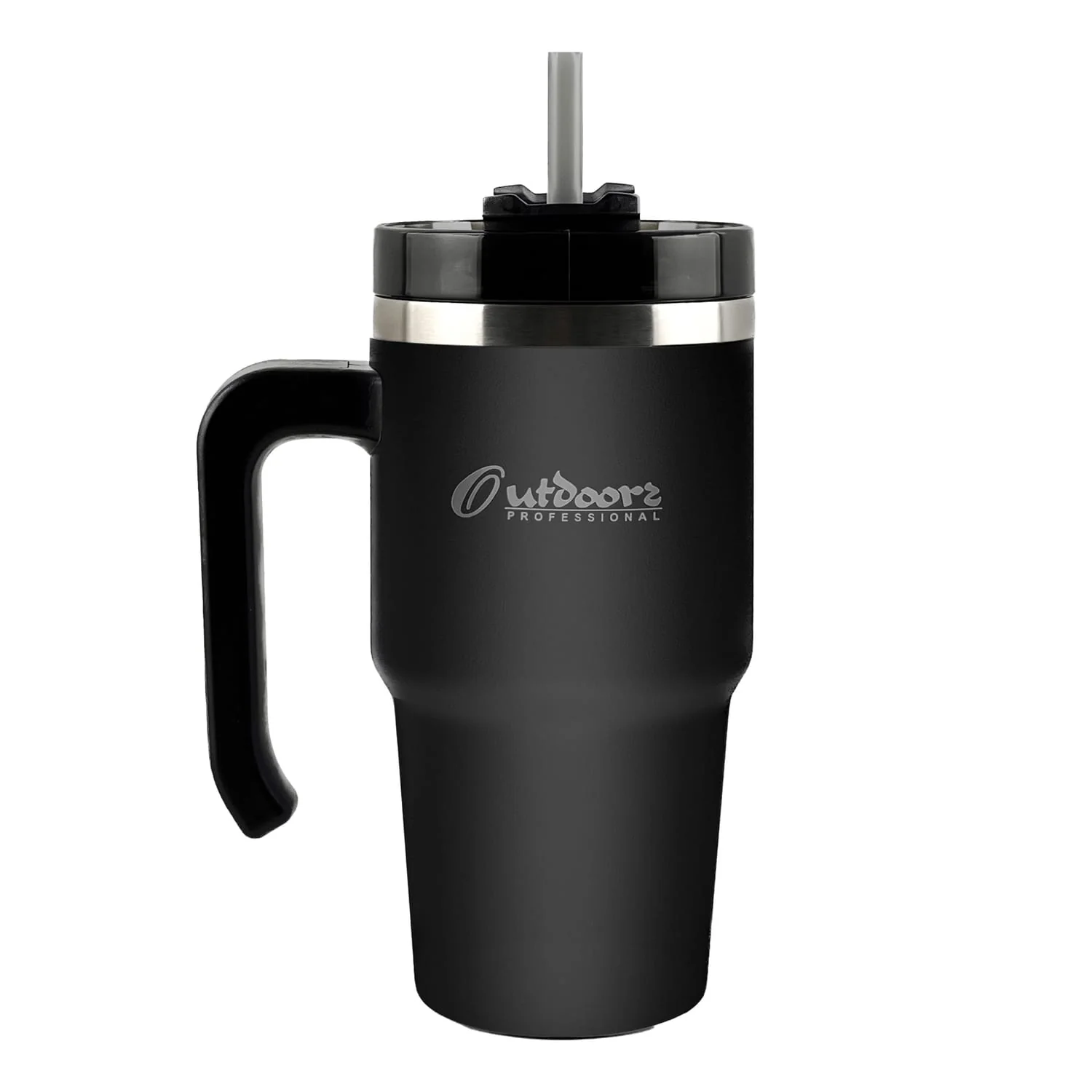 Outdoors Professional 20-Oz. Stainless Steel Double-Walled Insulated Tumbler with Straw, Black - Image 2