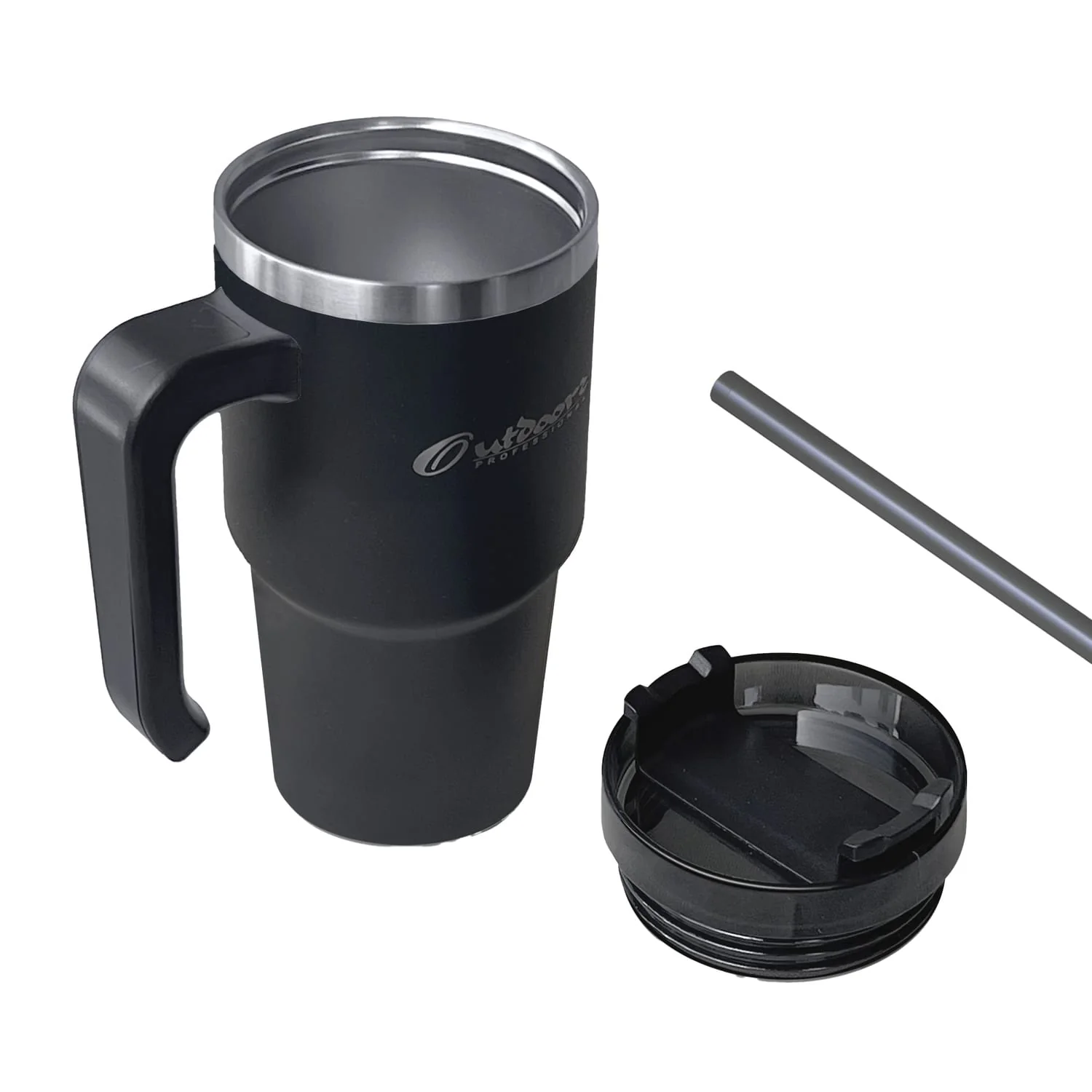 Outdoors Professional 20-Oz. Stainless Steel Double-Walled Insulated Tumbler with Straw, Black - Image 5