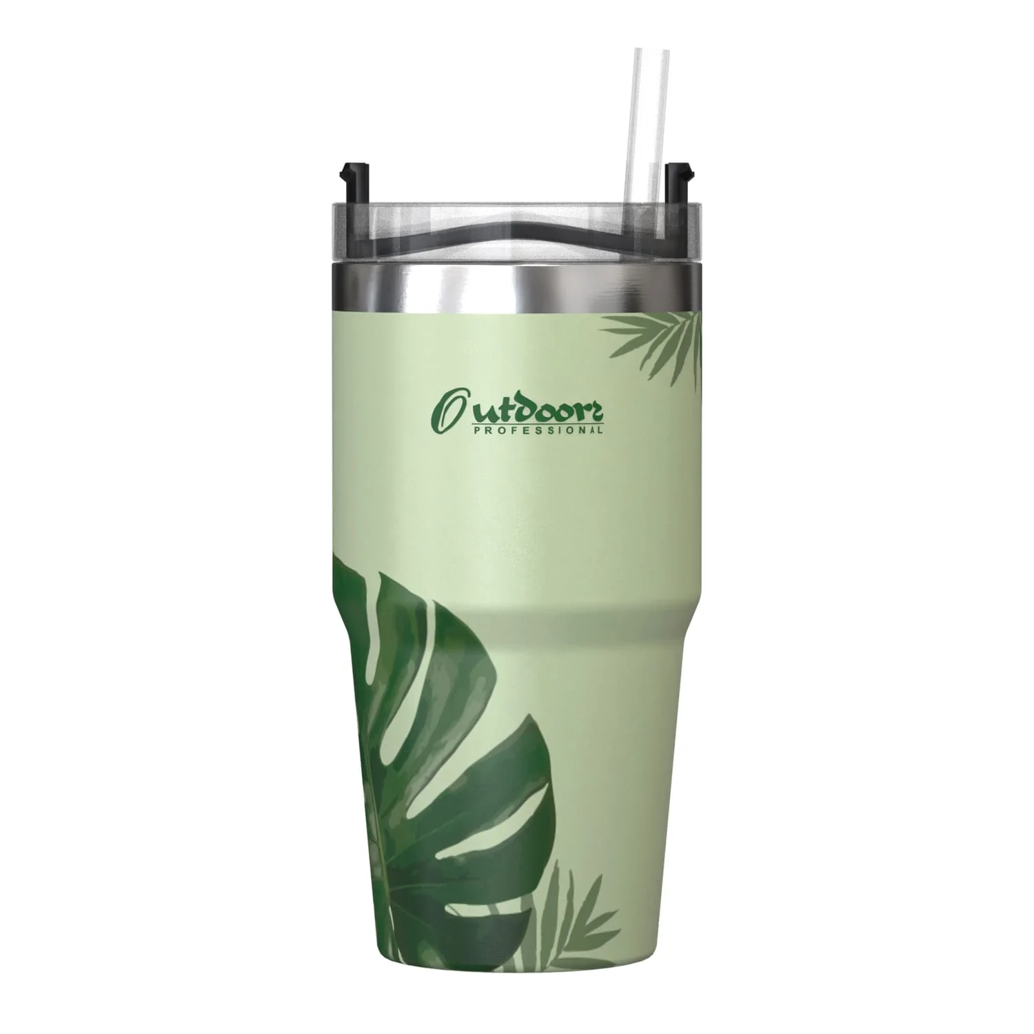 Outdoors Professional 20-Oz. Stainless Steel Double-Walled Insulated Tumbler with Straw, Tropical Green