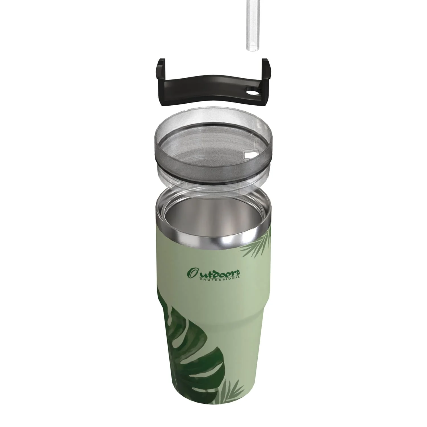 Outdoors Professional 20-Oz. Stainless Steel Double-Walled Insulated Tumbler with Straw, Tropical Green - Image 2
