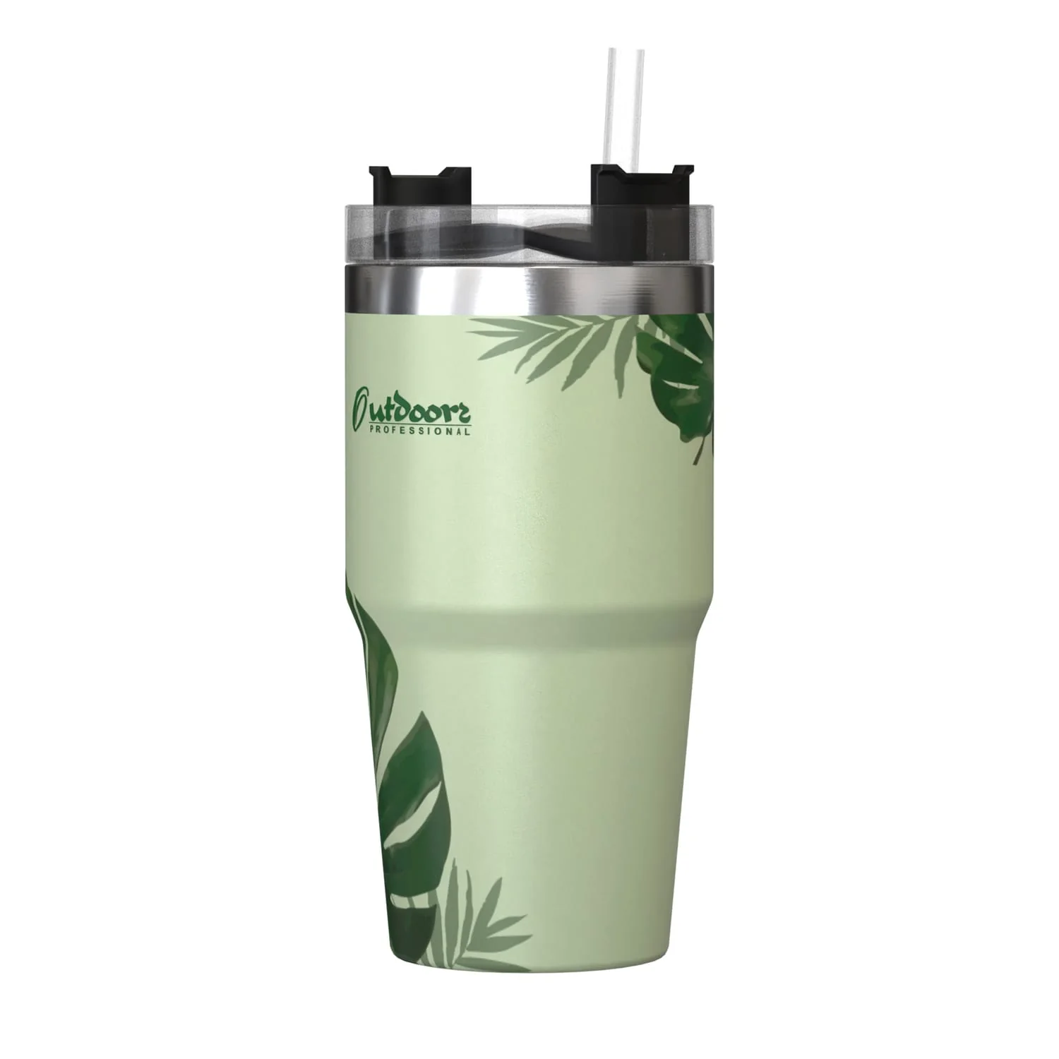 Outdoors Professional 20-Oz. Stainless Steel Double-Walled Insulated Tumbler with Straw, Tropical Green - Image 4