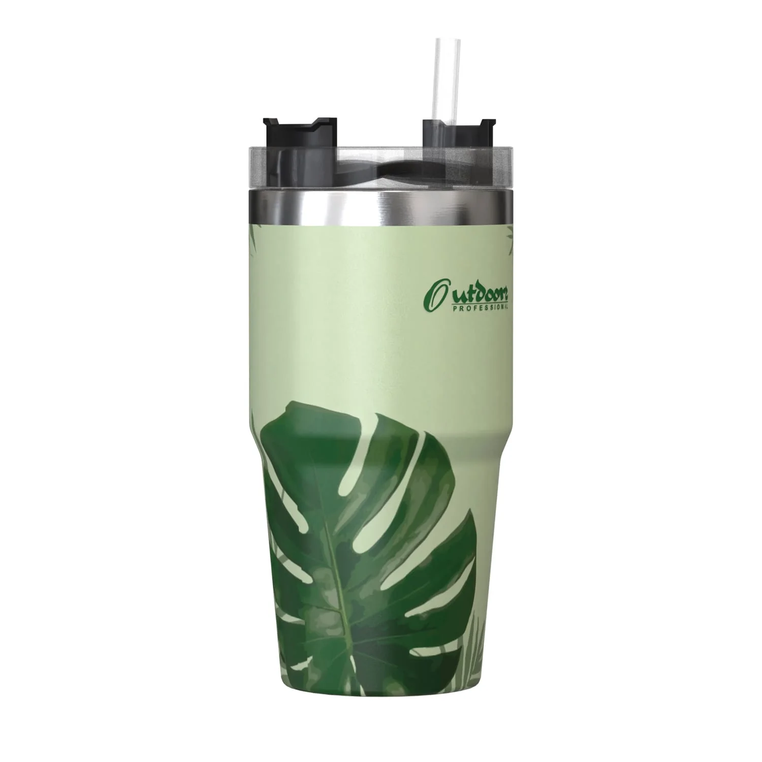 Outdoors Professional 20-Oz. Stainless Steel Double-Walled Insulated Tumbler with Straw, Tropical Green - Image 5