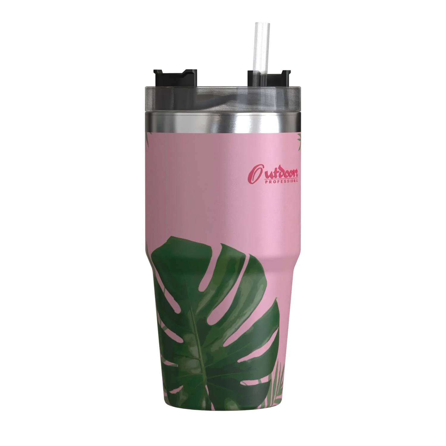 Outdoors Professional 20-Oz. Stainless Steel Double-Walled Insulated Tumbler with Straw, Tropical Pink - Image 2