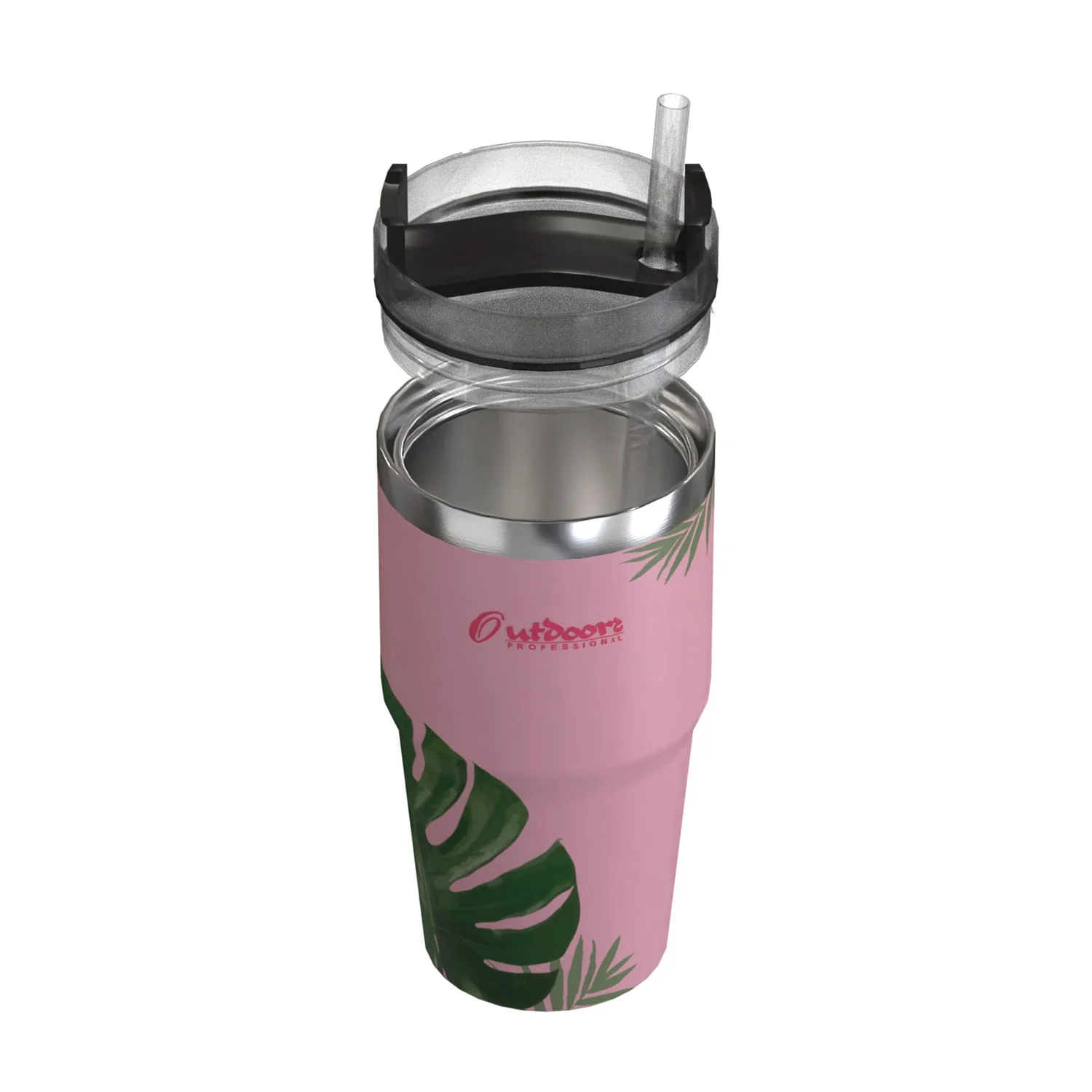 Outdoors Professional 20-Oz. Stainless Steel Double-Walled Insulated Tumbler with Straw, Tropical Pink - Image 4