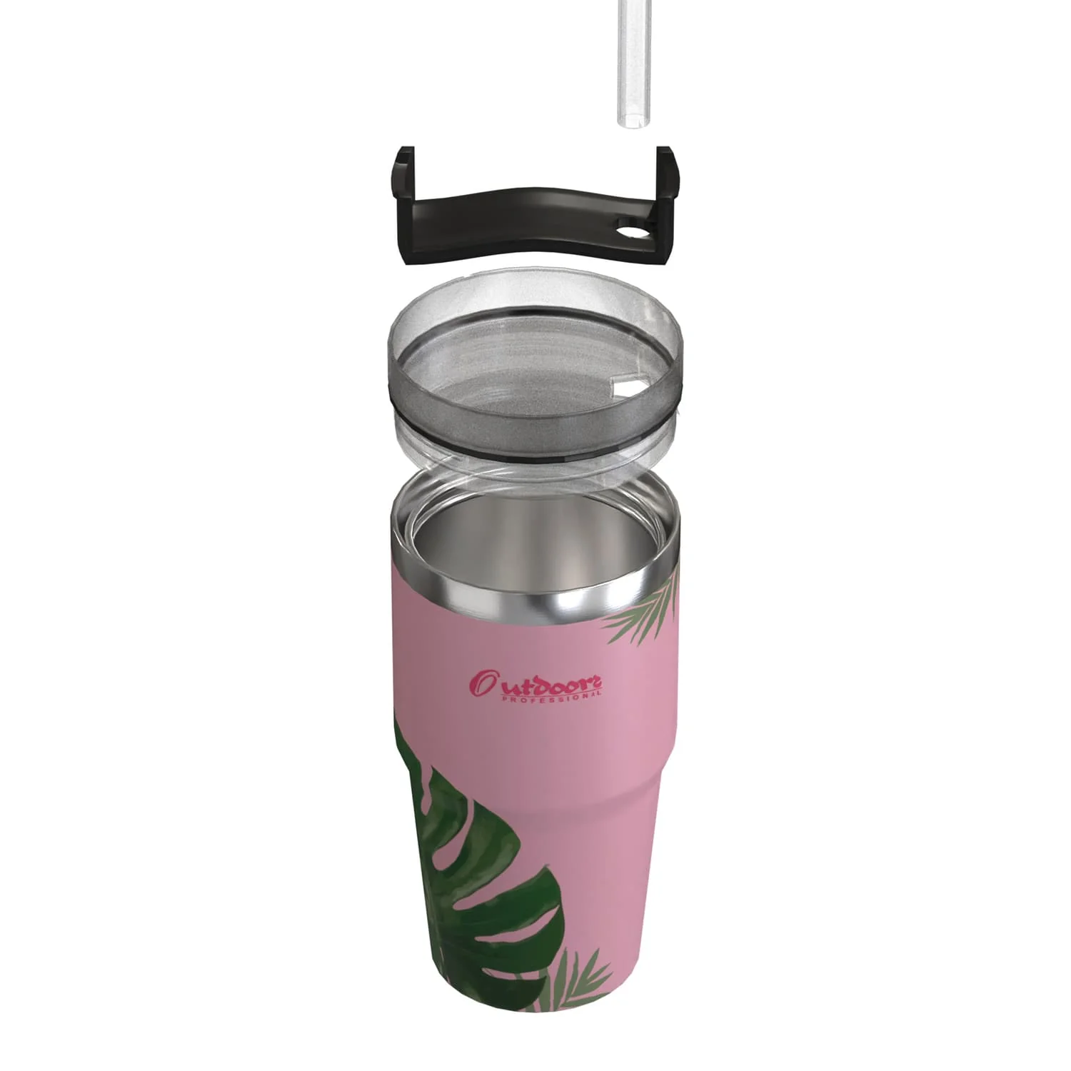 Outdoors Professional 20-Oz. Stainless Steel Double-Walled Insulated Tumbler with Straw, Tropical Pink - Image 5