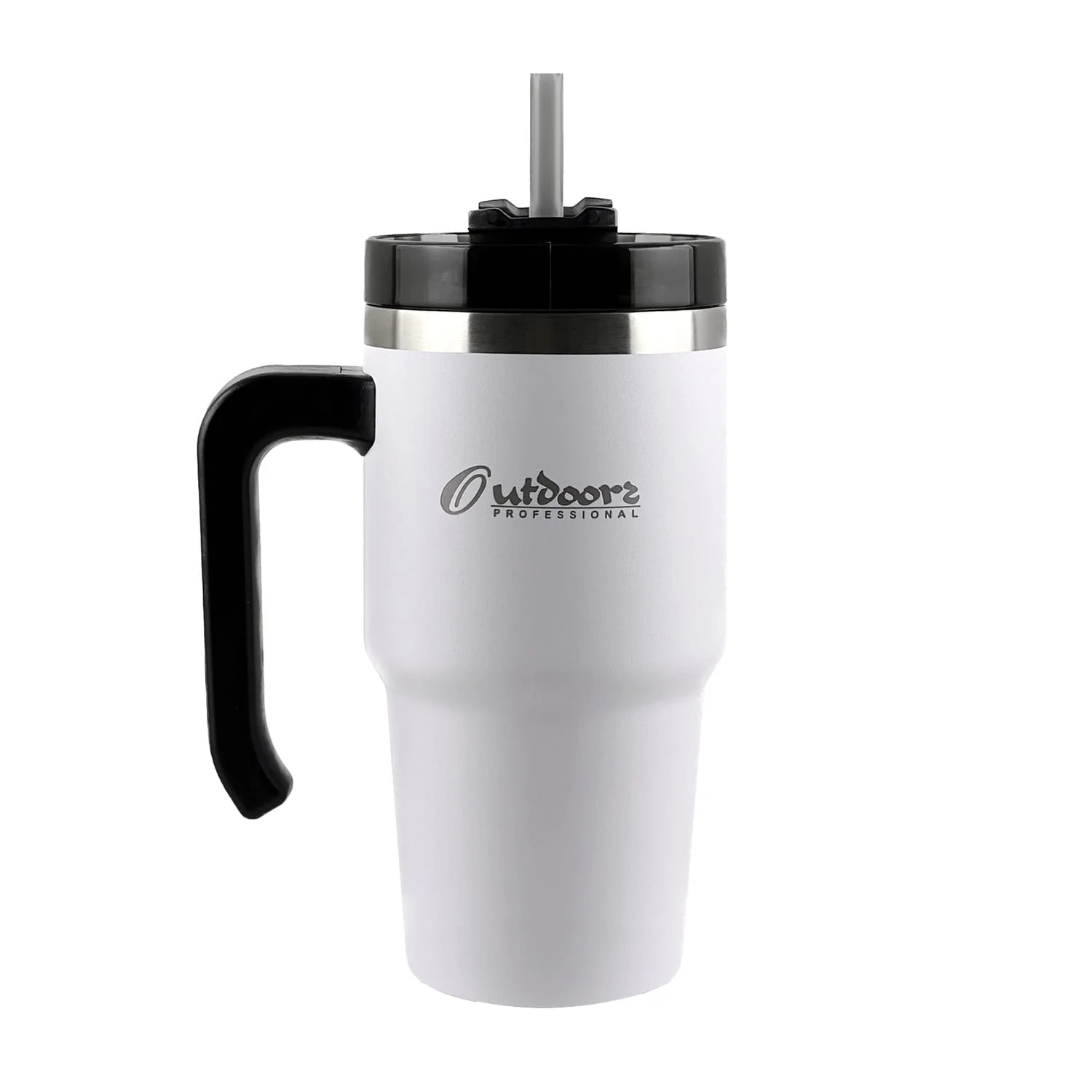Outdoors Professional 20-Oz. Stainless Steel Double-Walled Insulated Tumbler with Straw, White