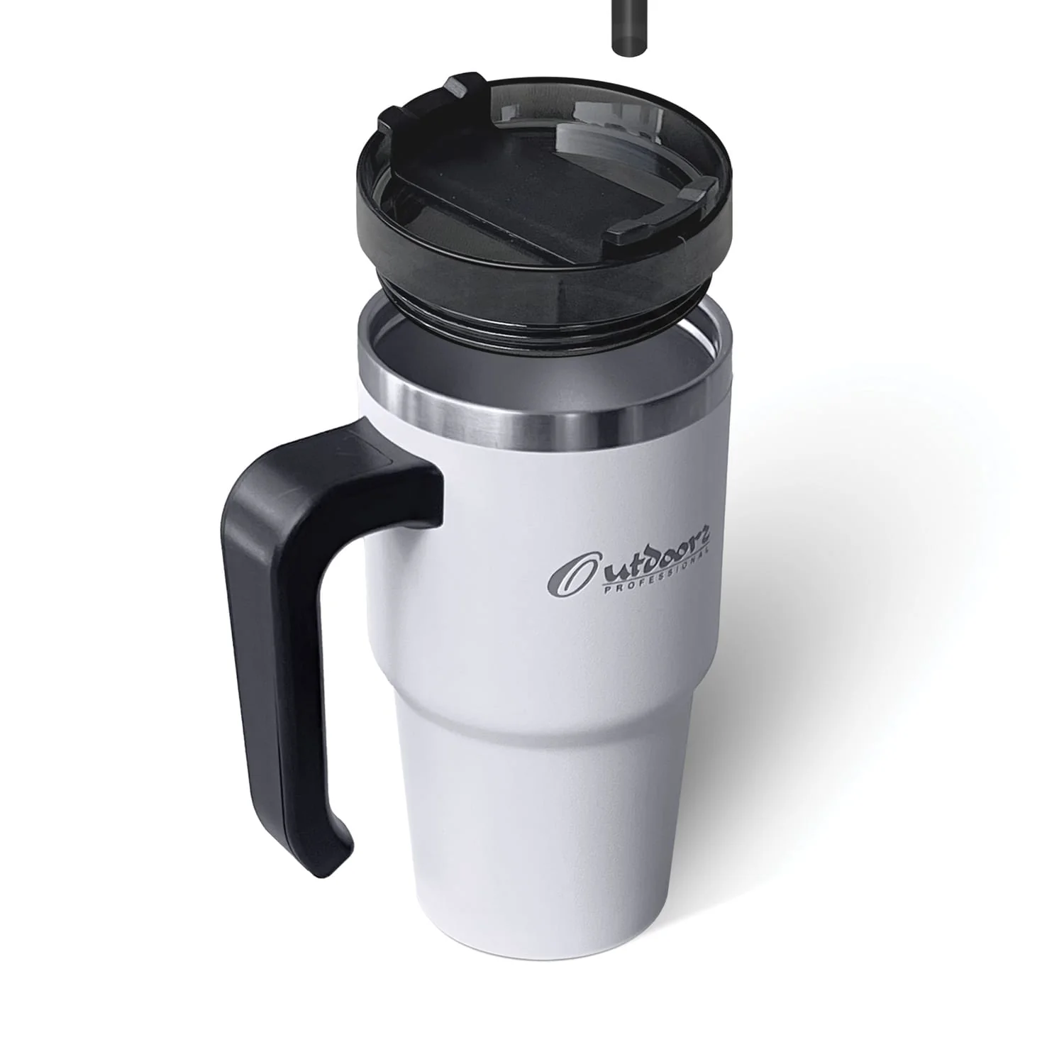 Outdoors Professional 20-Oz. Stainless Steel Double-Walled Insulated Tumbler with Straw, White - Image 3