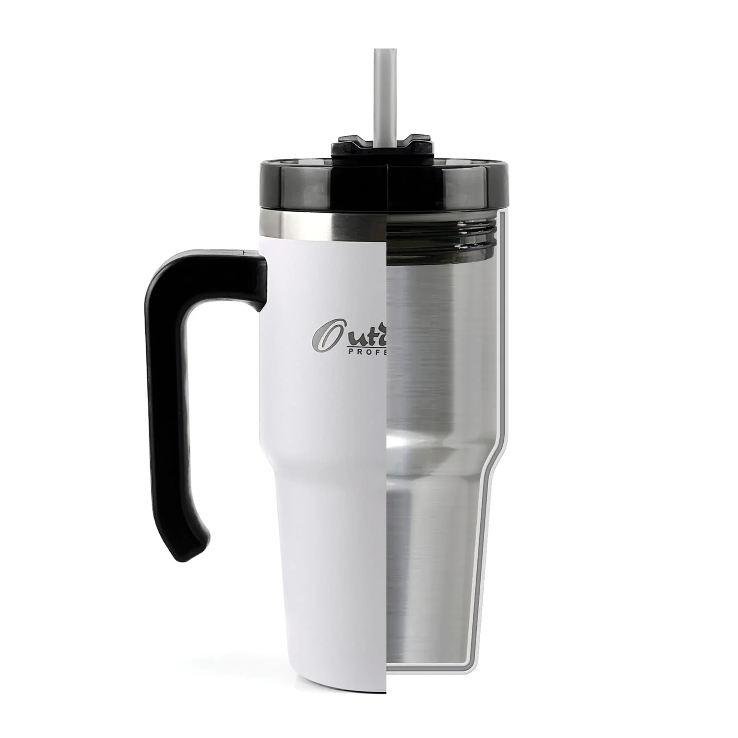 Outdoors Professional 20-Oz. Stainless Steel Double-Walled Insulated Tumbler with Straw, White - Image 4
