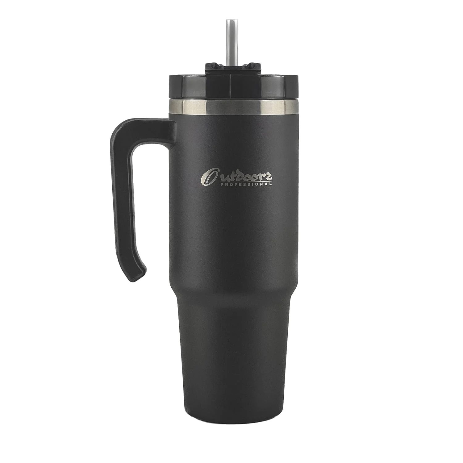 Outdoors Professional 30-Oz. Stainless Steel Double-Walled Insulated Tumbler with Straw, Black