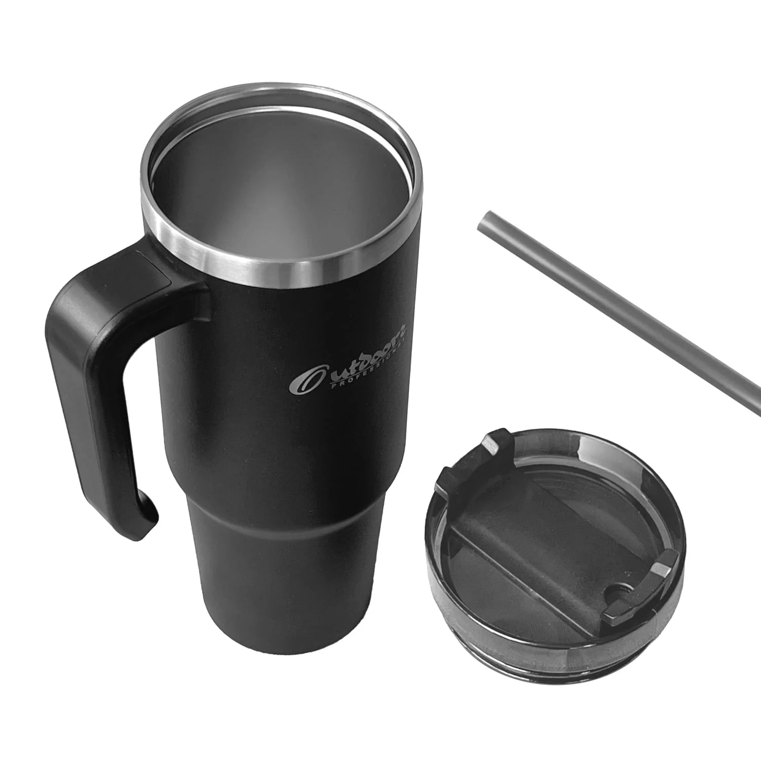 Outdoors Professional 30-Oz. Stainless Steel Double-Walled Insulated Tumbler with Straw, Black - Image 3