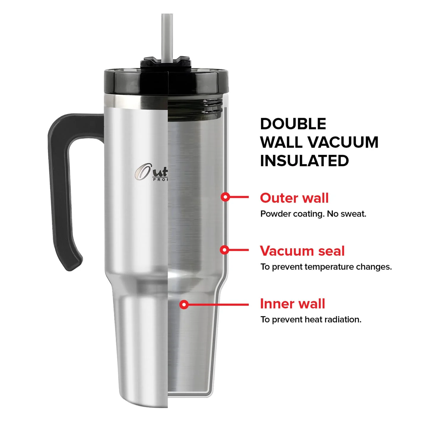 Outdoors Professional 30-Oz. Stainless Steel Double-Walled Insulated Tumbler with Straw, Stainless Steel - Image 3