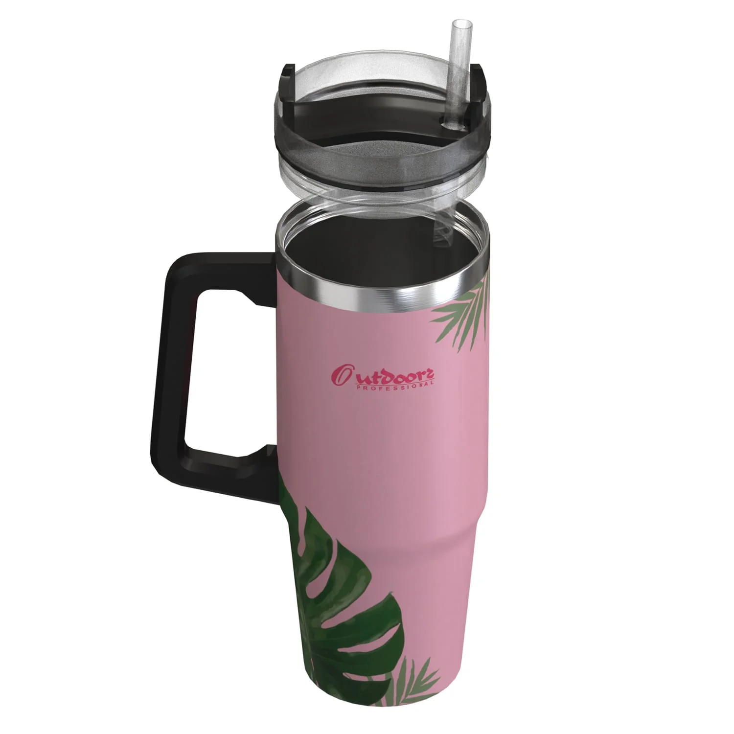 Outdoors Professional 30-Oz. Stainless Steel Double-Walled Insulated Tumbler with Straw, Tropical Pink