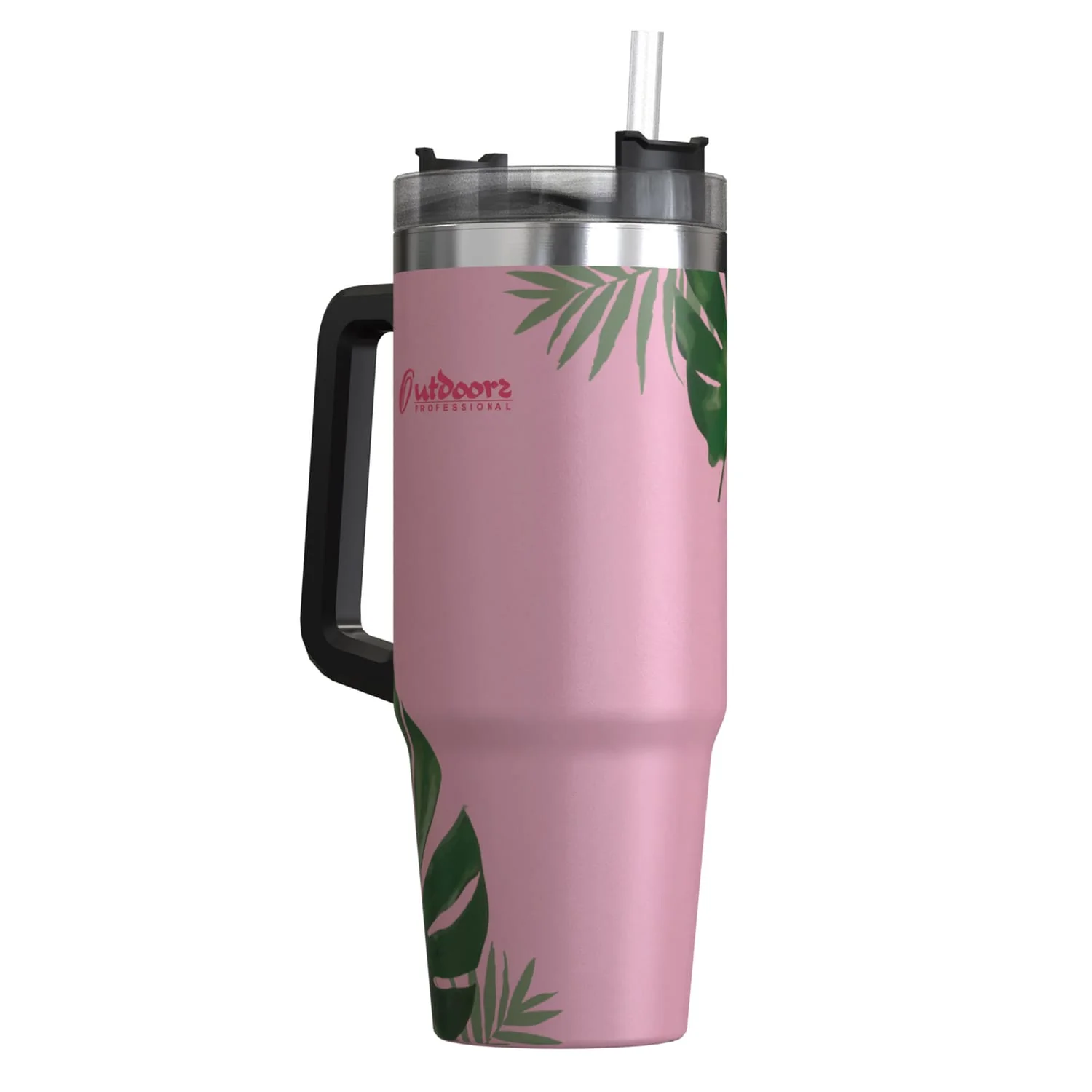 Outdoors Professional 30-Oz. Stainless Steel Double-Walled Insulated Tumbler with Straw, Tropical Pink - Image 5