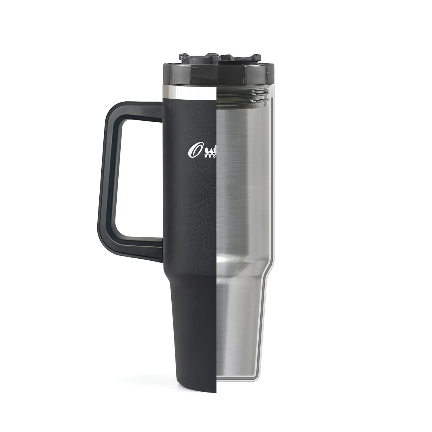 Outdoors Professional 40-Oz. Stainless Steel Double-Walled Insulated Tumbler with Straw, Black - Image 2