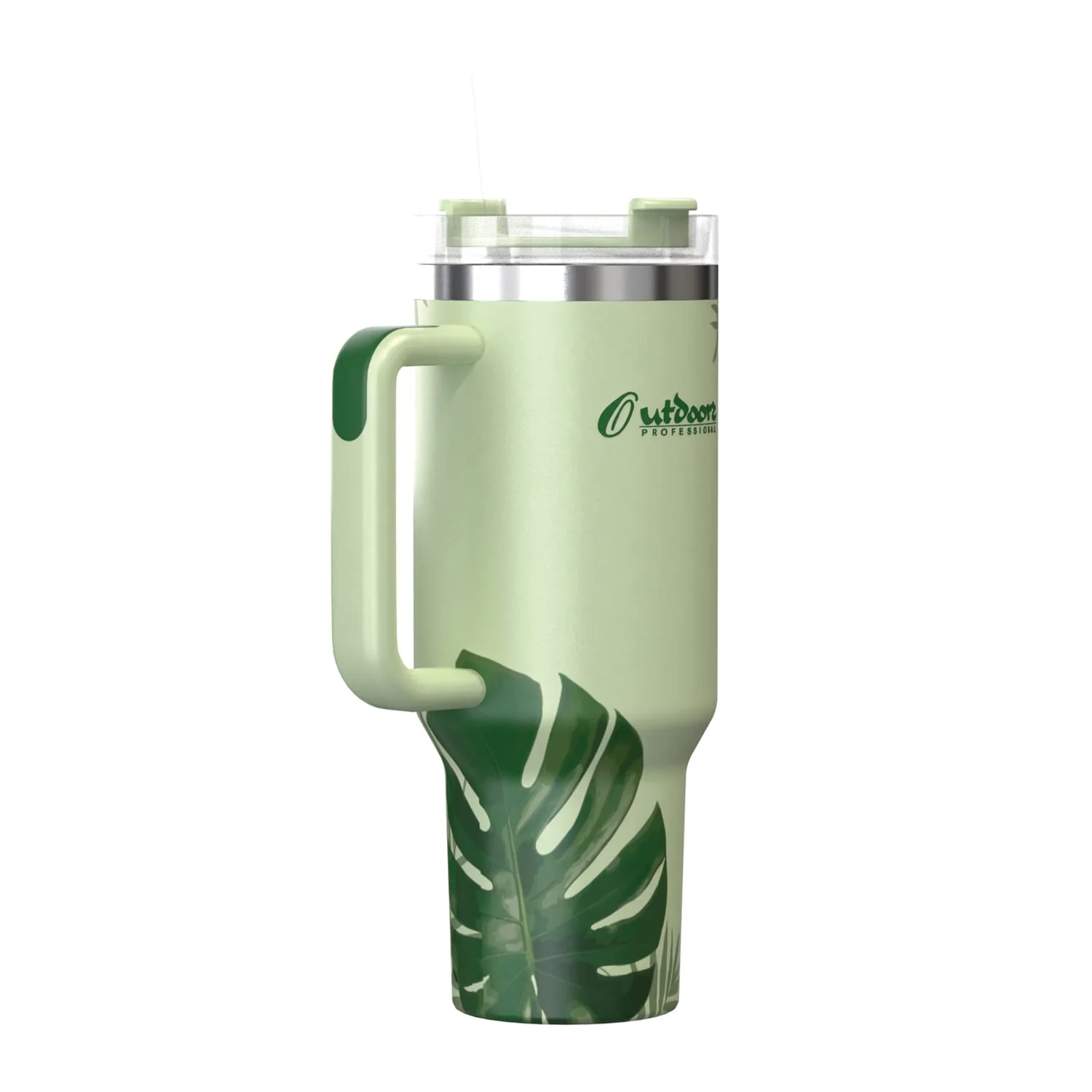 Outdoors Professional 40-Oz. Stainless Steel Double-Walled Insulated Tumbler with Straw, Tropical Green - Image 3