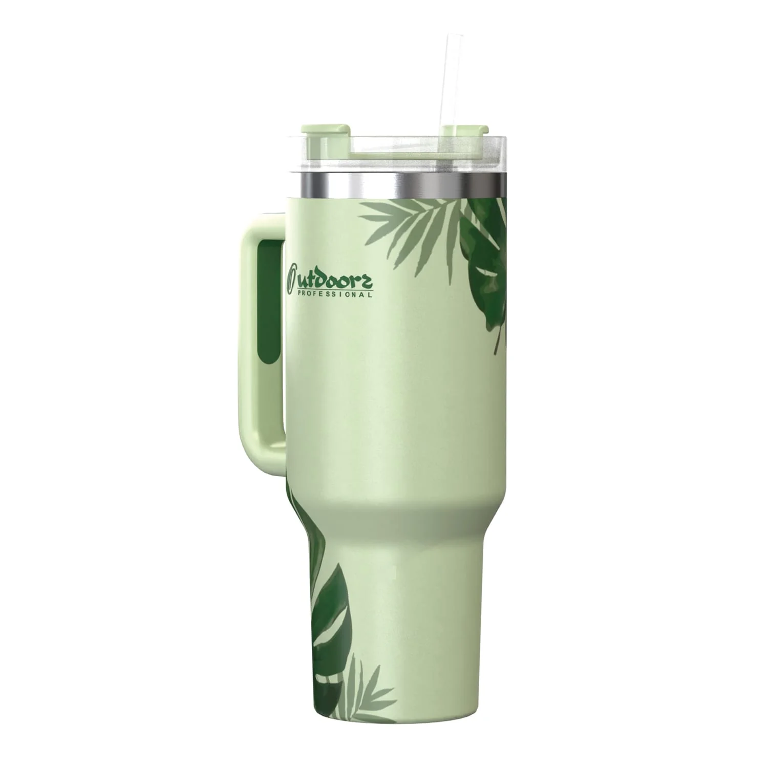 Outdoors Professional 40-Oz. Stainless Steel Double-Walled Insulated Tumbler with Straw, Tropical Green - Image 5