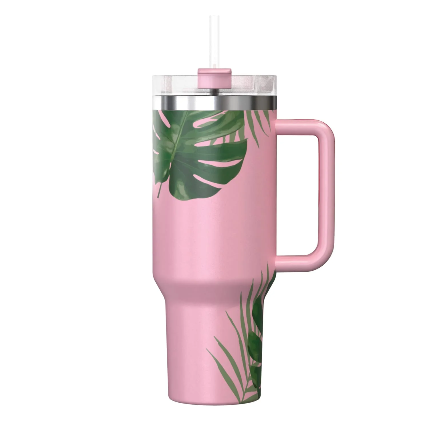 Outdoors Professional 40-Oz. Stainless Steel Double-Walled Insulated Tumbler with Straw, Tropical Pink - Image 3