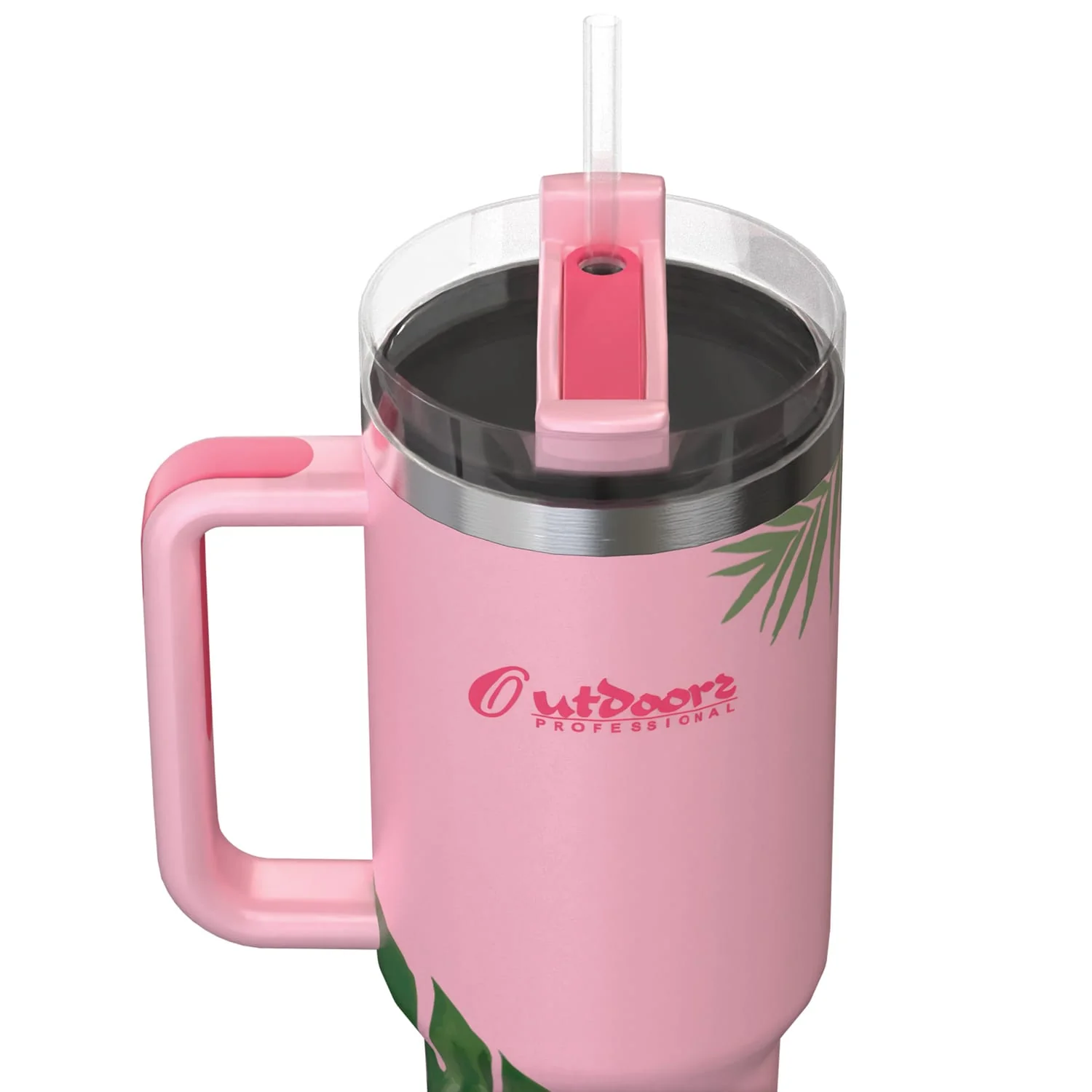 Outdoors Professional 40-Oz. Stainless Steel Double-Walled Insulated Tumbler with Straw, Tropical Pink - Image 4
