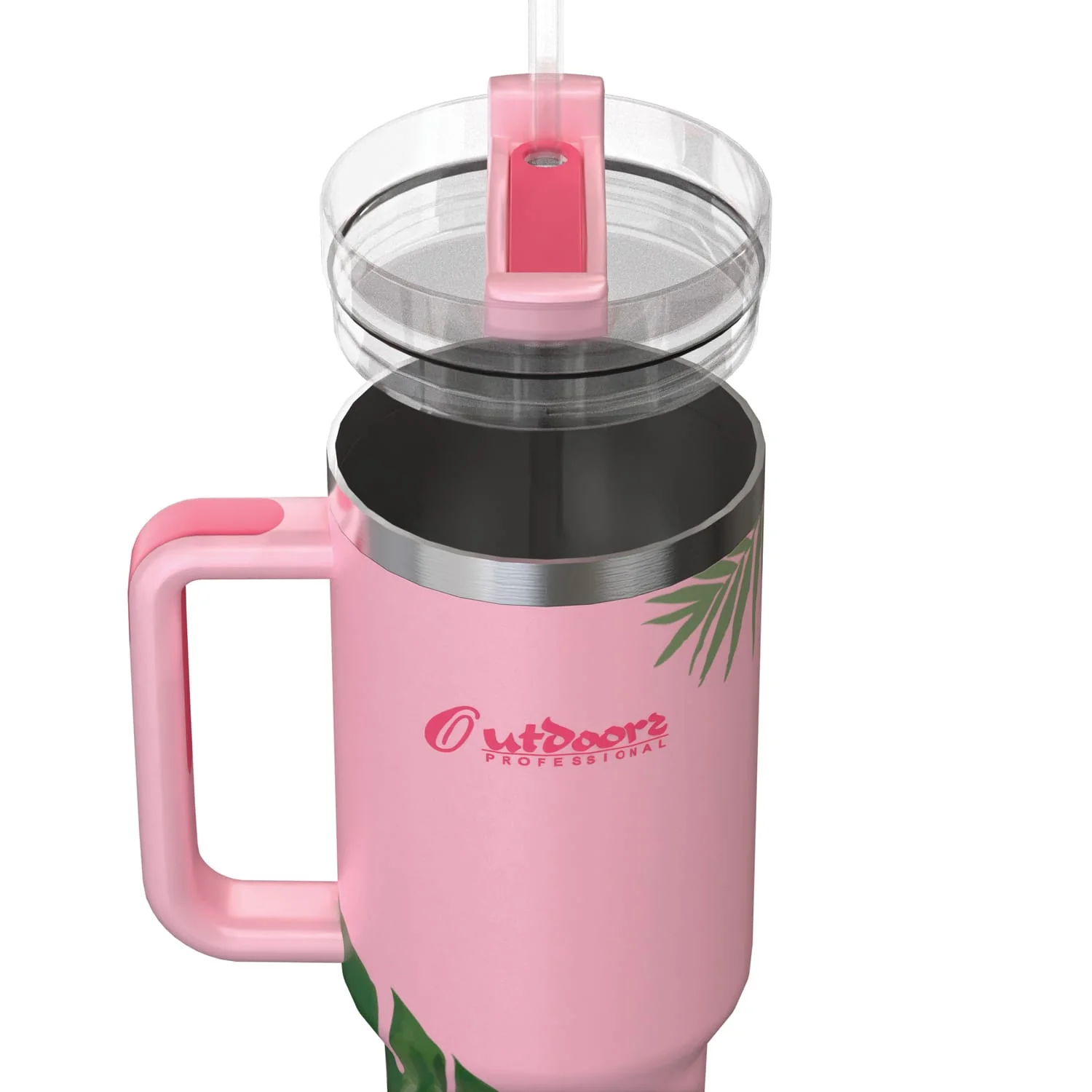Outdoors Professional 40-Oz. Stainless Steel Double-Walled Insulated Tumbler with Straw, Tropical Pink - Image 5