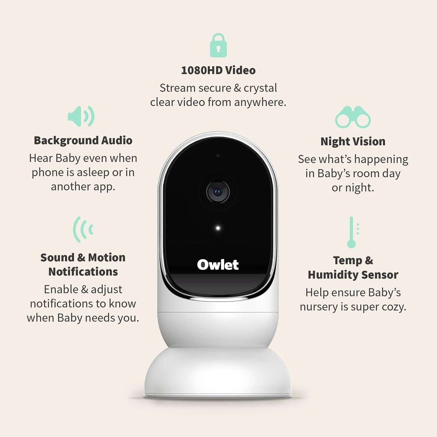 Owlet Cam Audio and Background Sound, Room Temp, Night Vision Smart HD Video Camera Baby Monitor White - Image 6