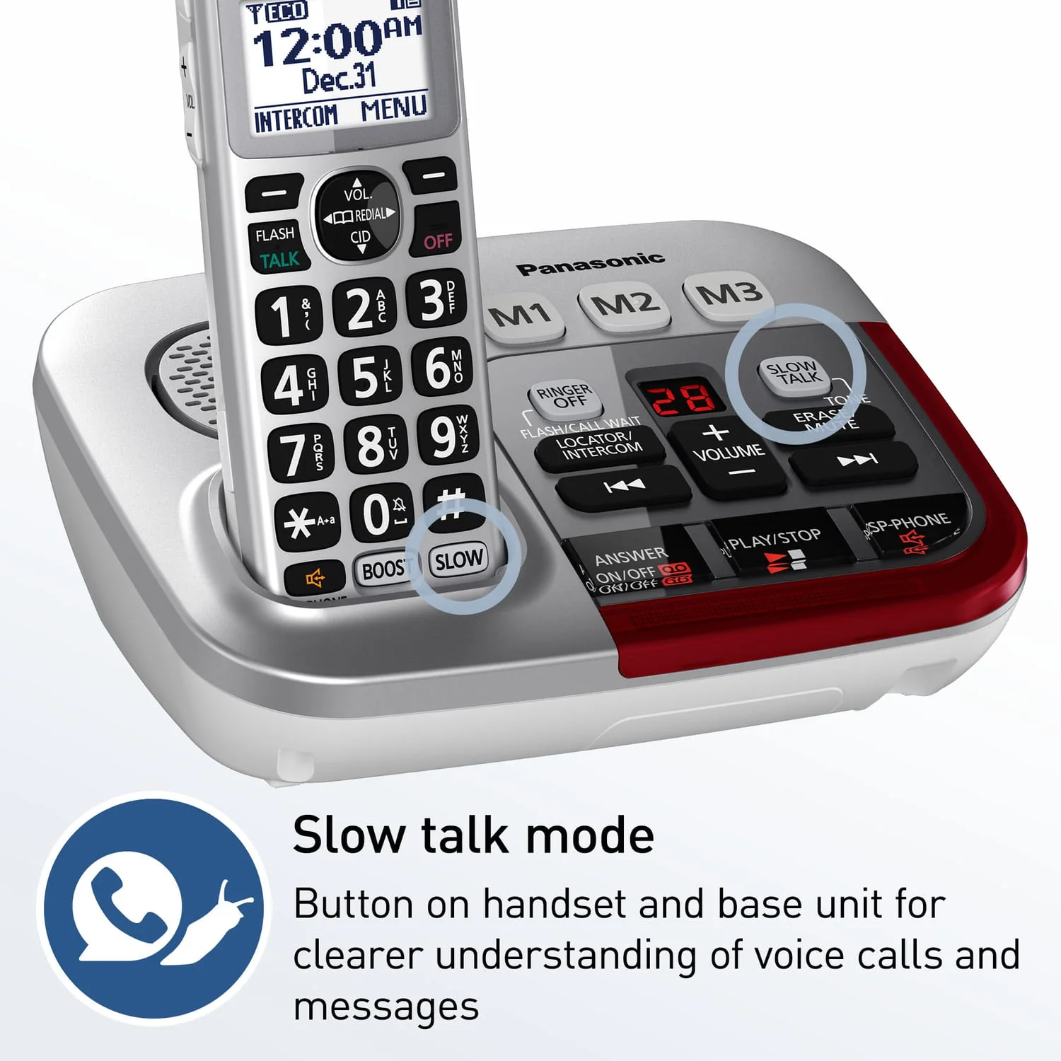 Panasonic 1-Handset DECT 6.0 50-dB Amplified/Expandable Cordless Phone System for Landline, Answering System, Noise Reduction, and Visual Ringer - Image 2