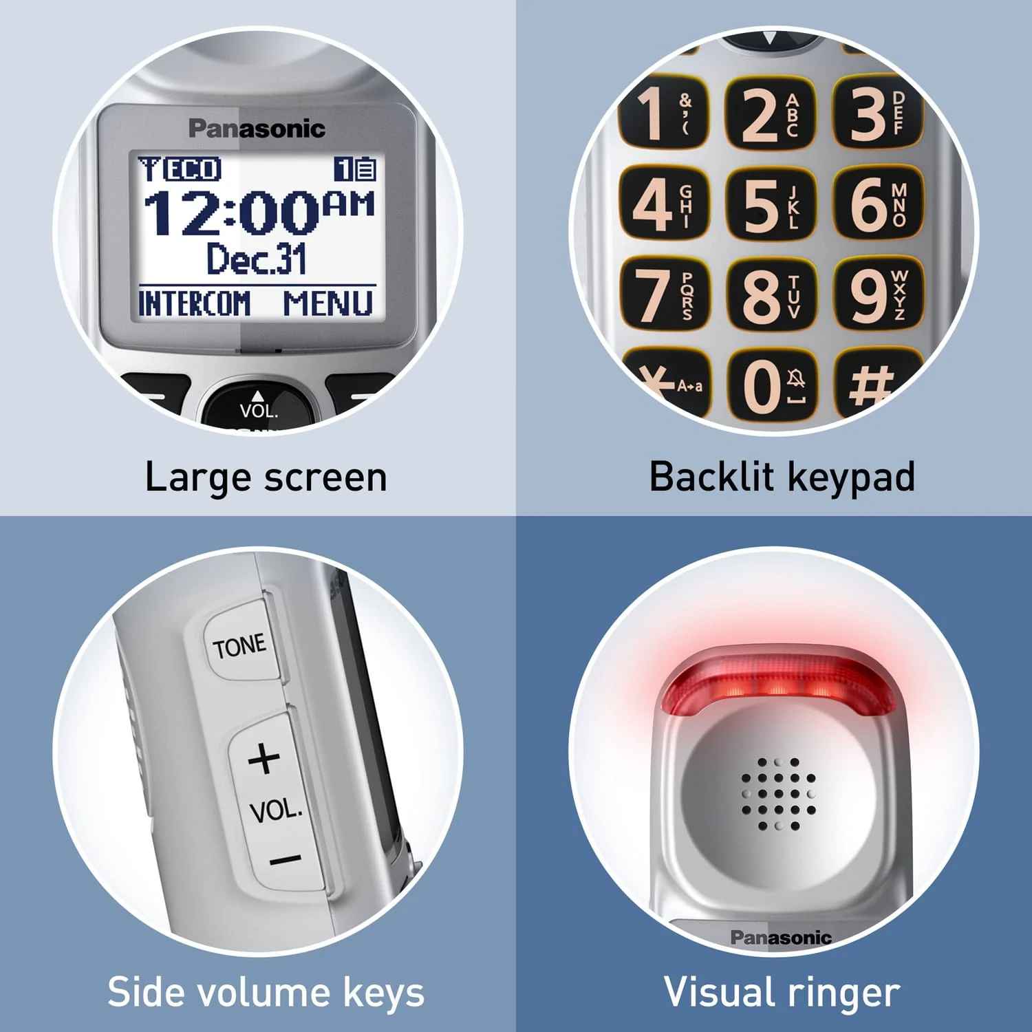Panasonic 1-Handset DECT 6.0 50-dB Amplified/Expandable Cordless Phone System for Landline, Answering System, Noise Reduction, and Visual Ringer - Image 4