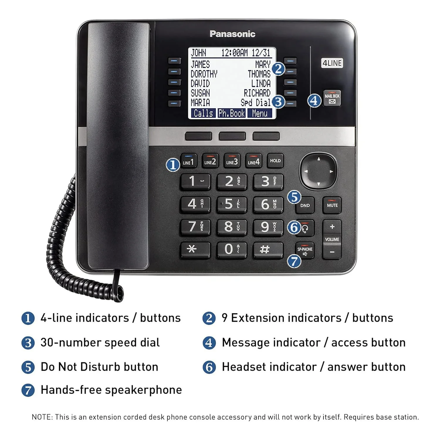 Panasonic Corded DECT 6.0 4-Line Office Phone Base Station with Answering Machine, Black, KX-TGW420B - Image 5