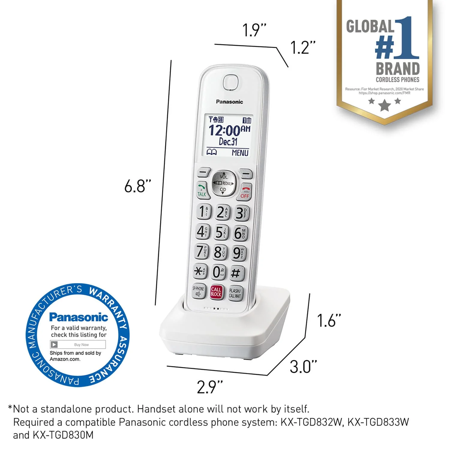 Panasonic Cordless Phone Accessory Handset for Panasonic KX-TGD81x and KX-TGD83x Series - Image 4