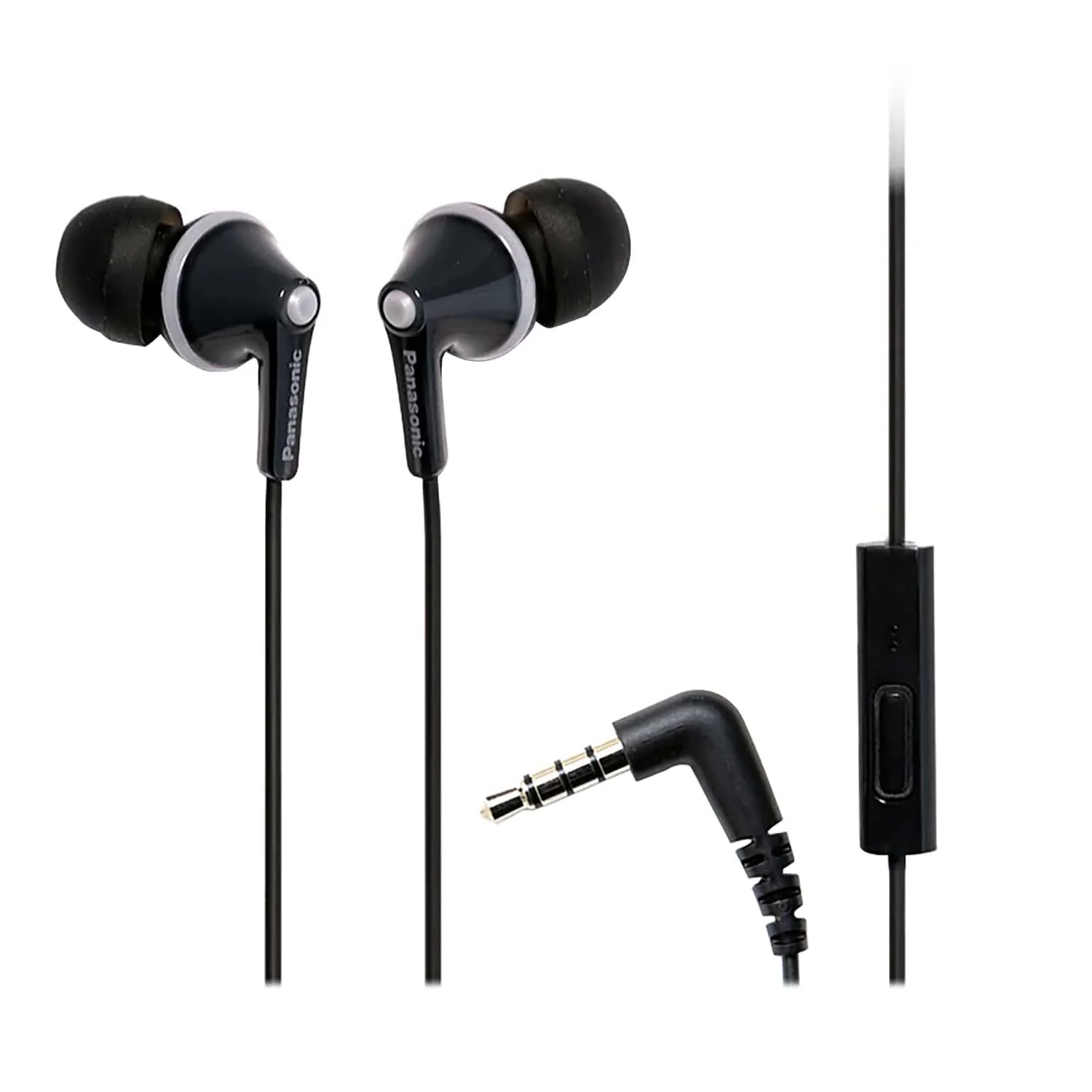 Panasonic ErgoFit Wired In-Ear Earbud Headphones with In-Line Mic/Call Remote and Right-Angle 3.5-mm TRRS Connector, RP-TCM125, Black