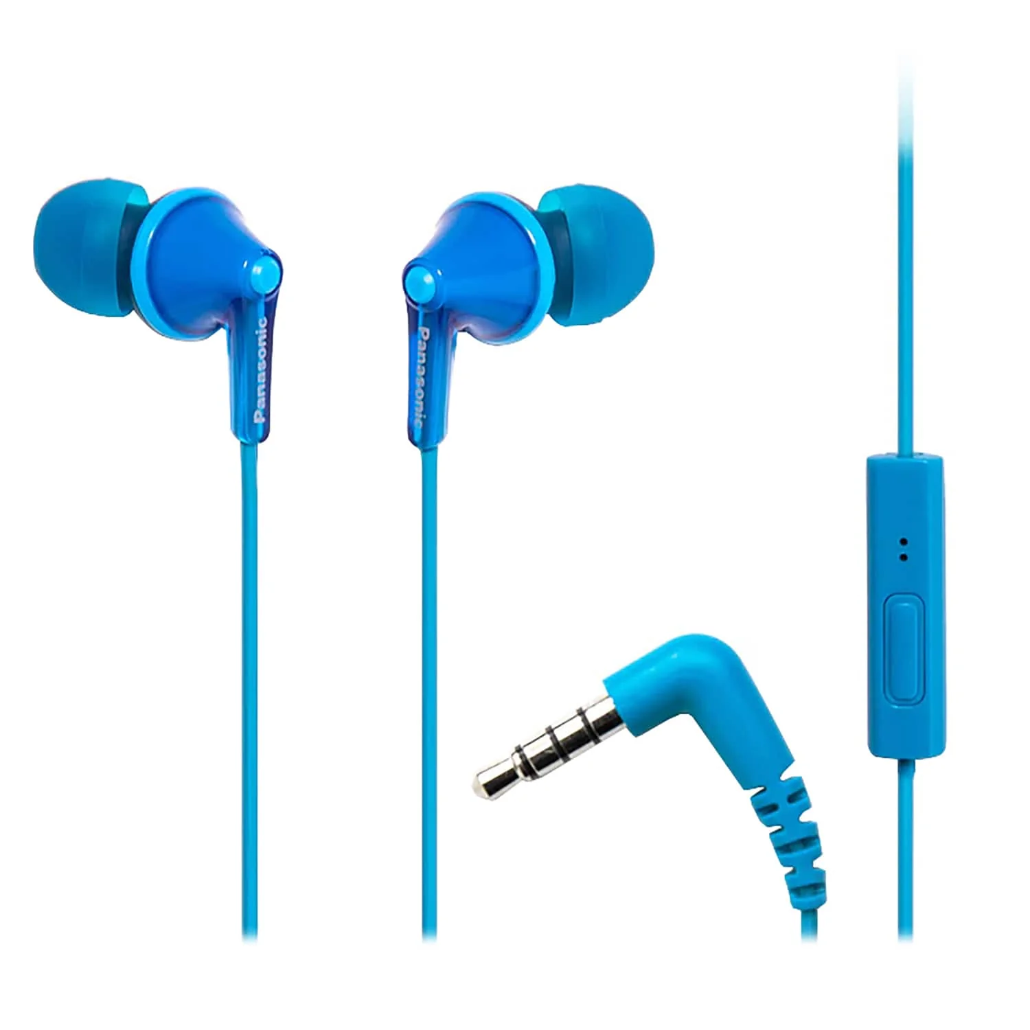 Panasonic ErgoFit Wired In-Ear Earbud Headphones with In-Line Mic/Call Remote and Right-Angle 3.5-mm TRRS Connector, RP-TCM125, Blue