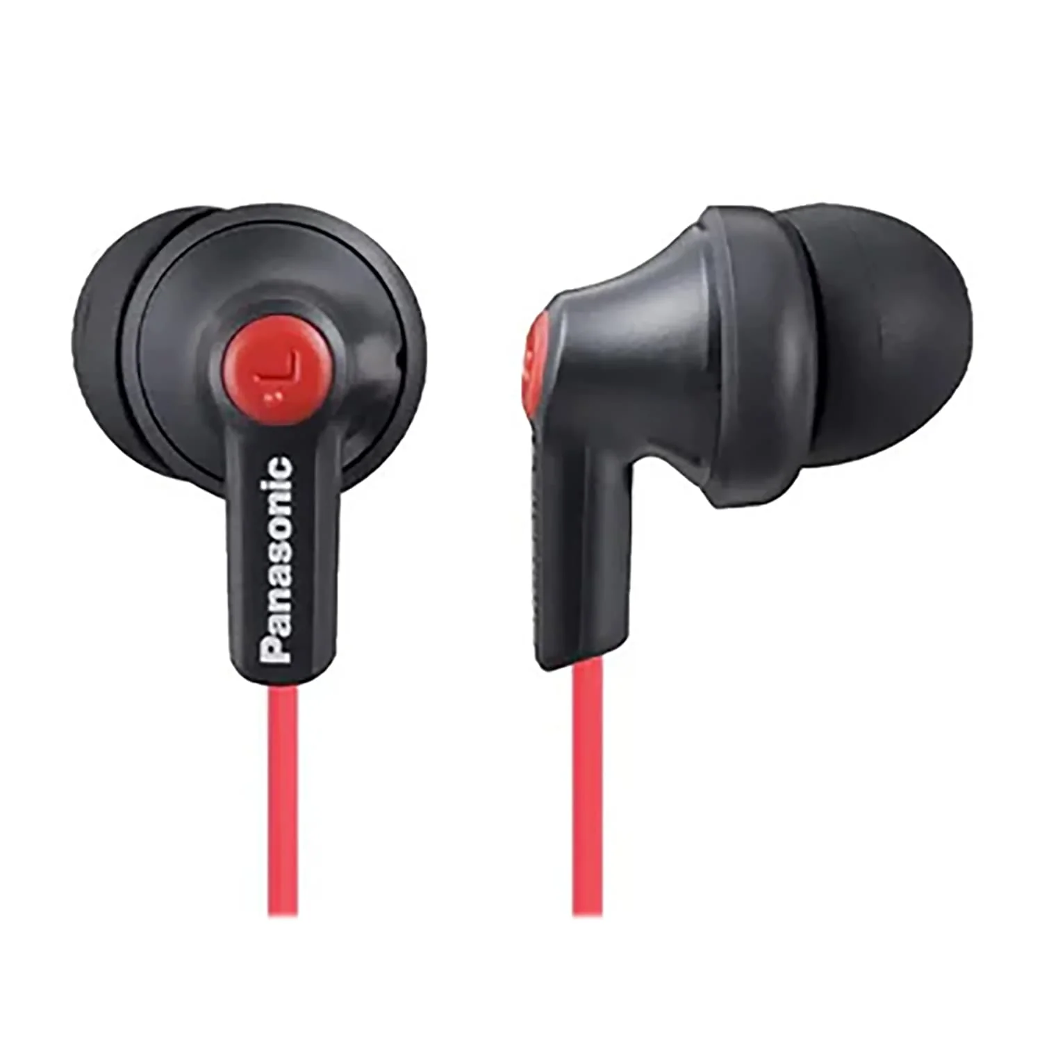Panasonic ErgoFit Wired In-Ear Earbud Headphones with In-Line Mic/Call Remote and Right-Angle 3.5-mm TRRS Connector, RP-TCM125, Matte Black/Red - Image 2