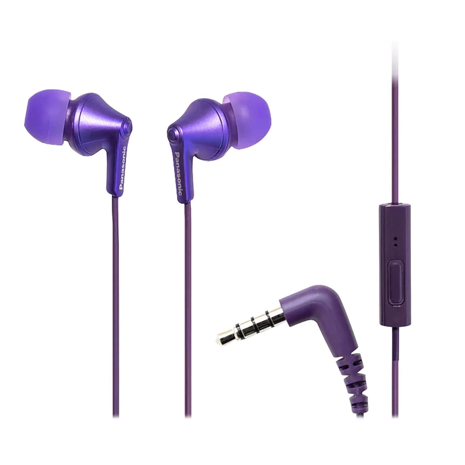 Panasonic ErgoFit Wired In-Ear Earbud Headphones with In-Line Mic/Call Remote and Right-Angle 3.5-mm TRRS Connector, RP-TCM125, Metallic Purple