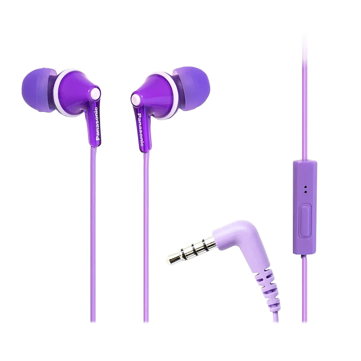 Panasonic ErgoFit Wired In-Ear Earbud Headphones with In-Line Mic/Call Remote and Right-Angle 3.5-mm TRRS Connector, RP-TCM125, Purple